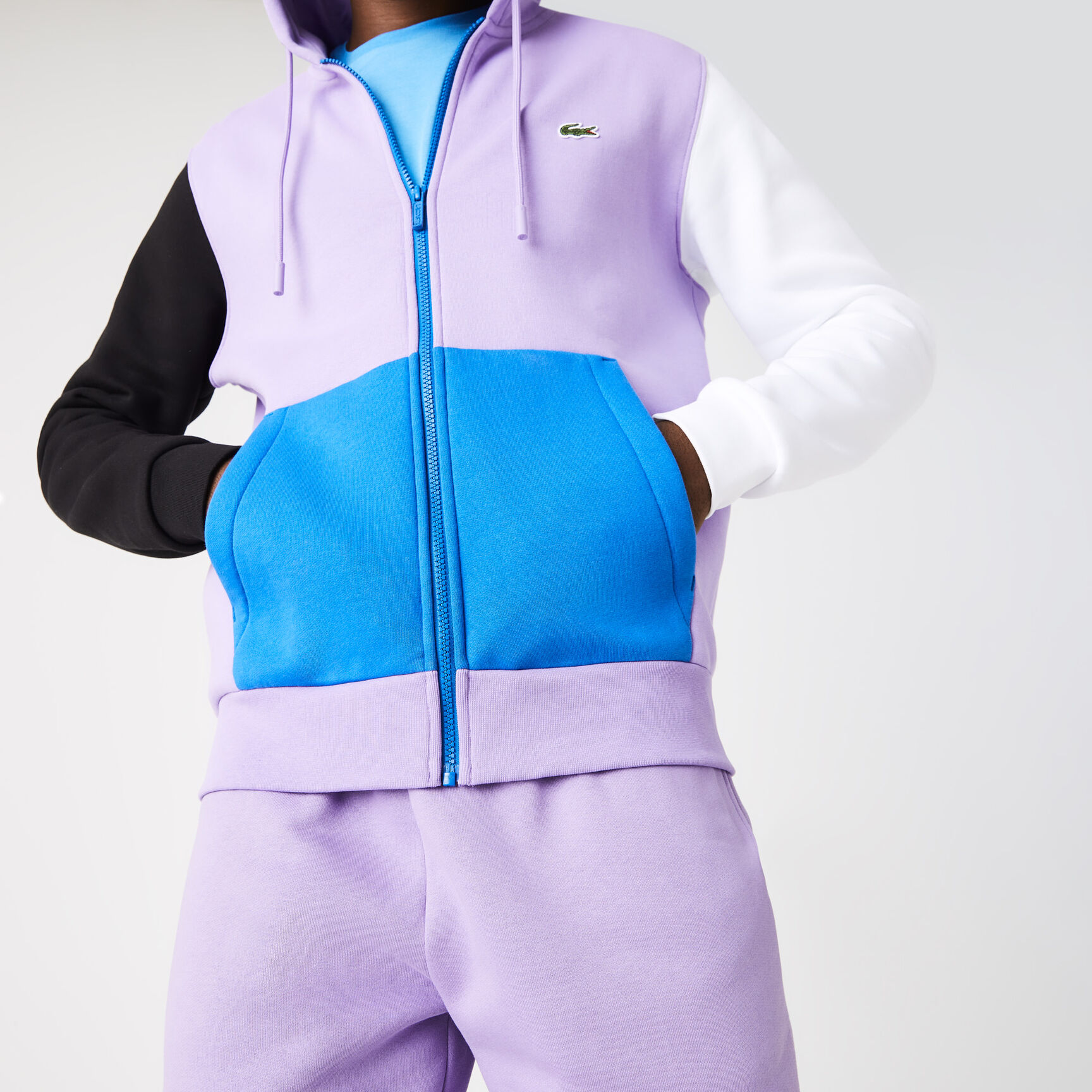 سويت شيرت لاكوست مقسم بألوان بسحّاب وغطاء رأس وقصة كلاسيكية للرجال سويت شيرت لاكوست مقسم بألوان بسحّاب وغطاء رأس وقصة كلاسيكية للرجال