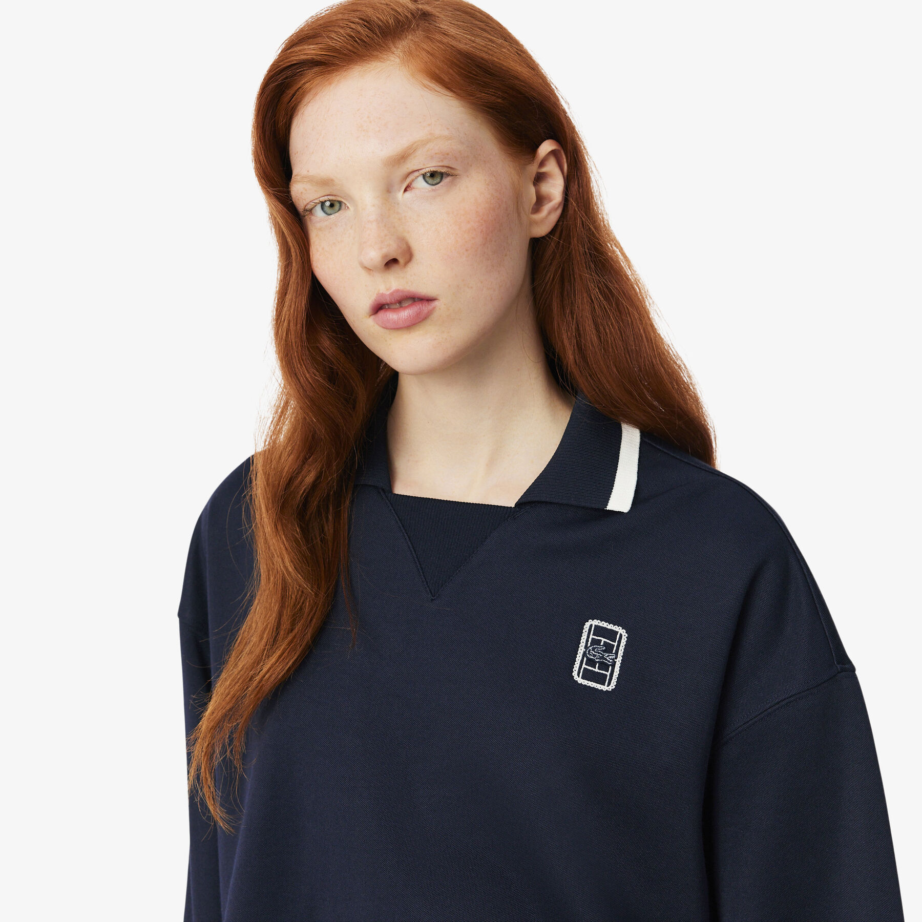 lacoste oversized polo collar pique sweatshirt