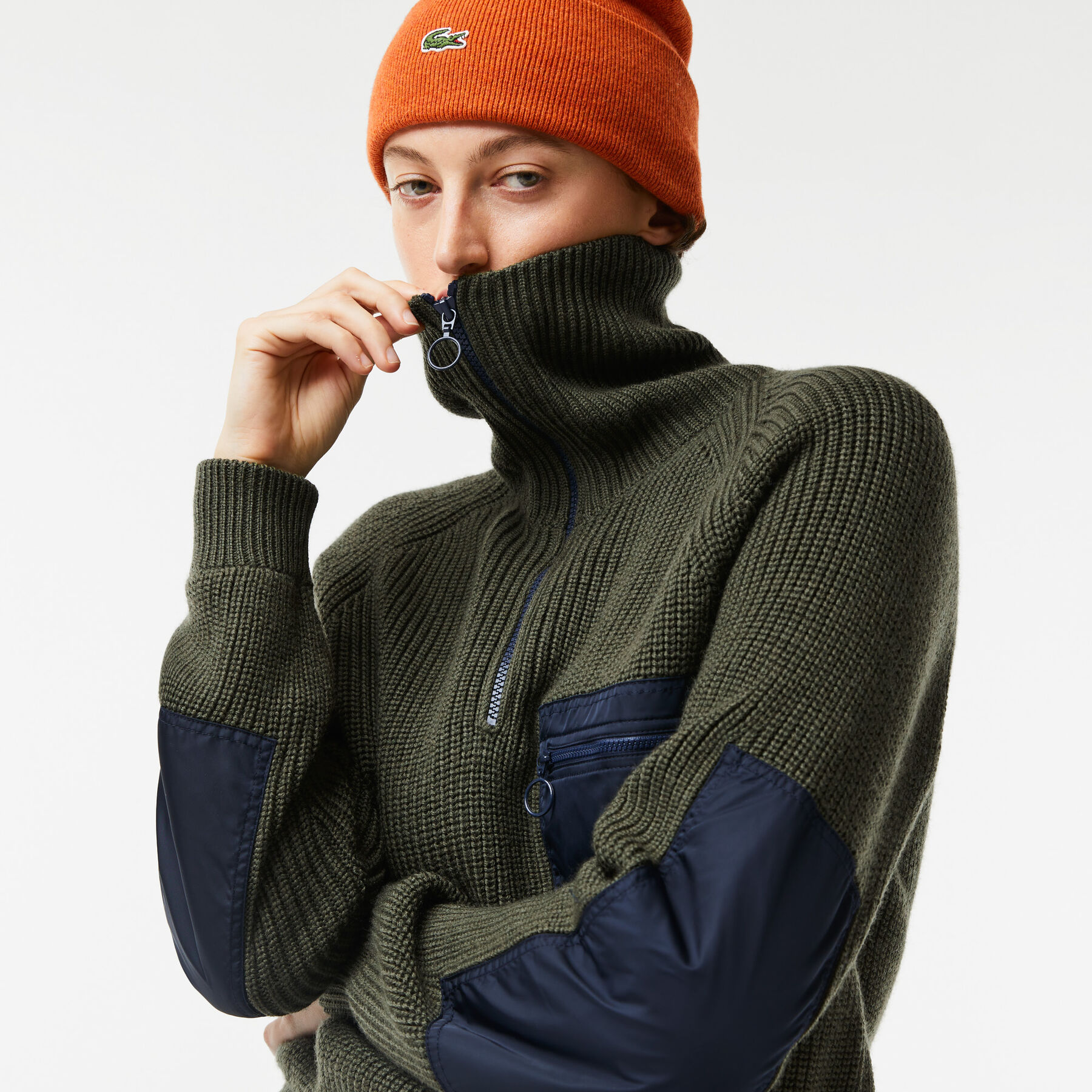 Women's Lacoste Zip Trucker Neck Color-Block Sweater women s lacoste zip trucker neck color block sweater