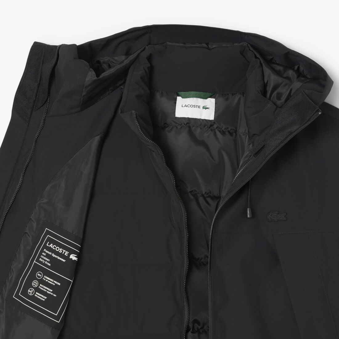lacoste 3 in 1 water repellent padded parka