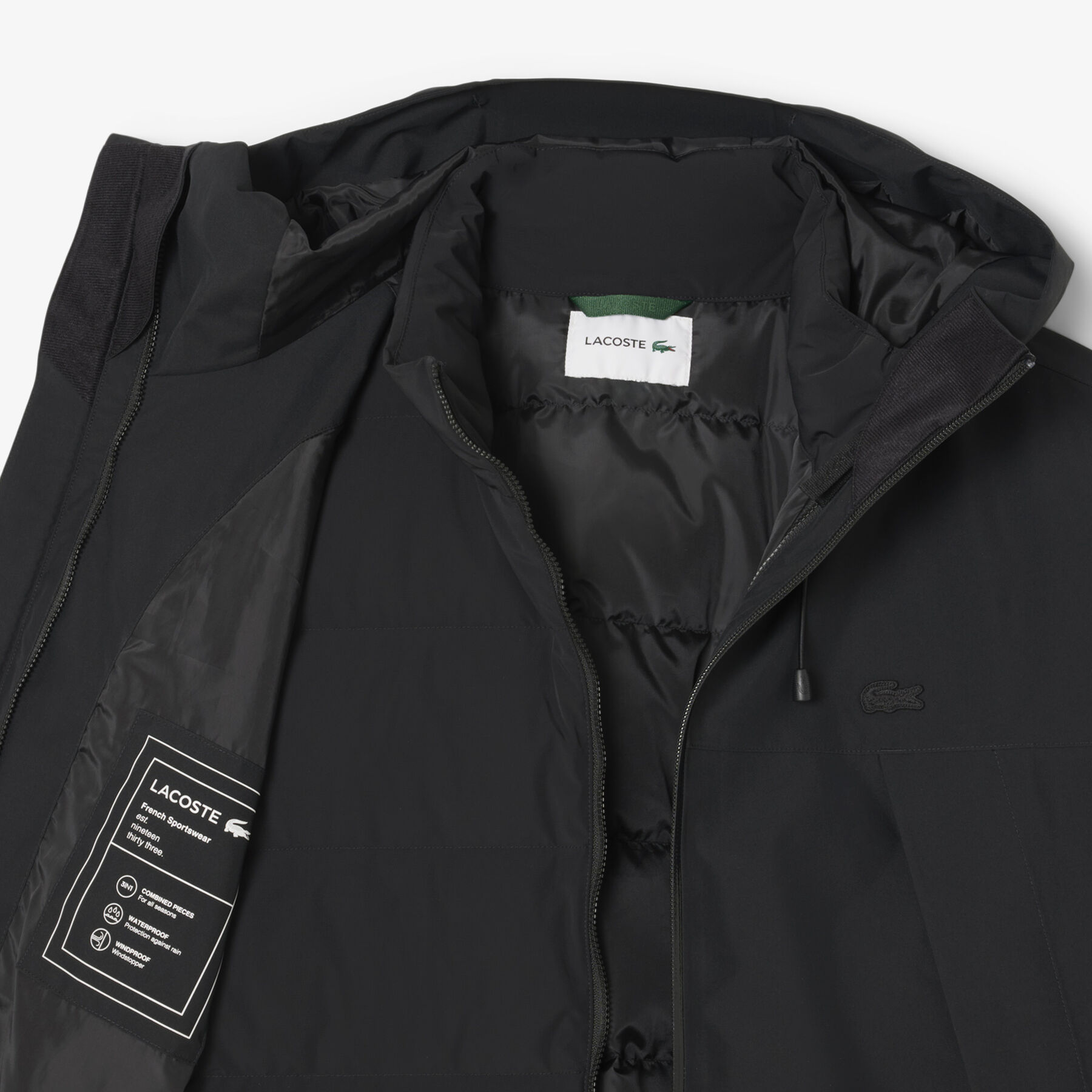 lacoste 3 in 1 water repellent padded parka
