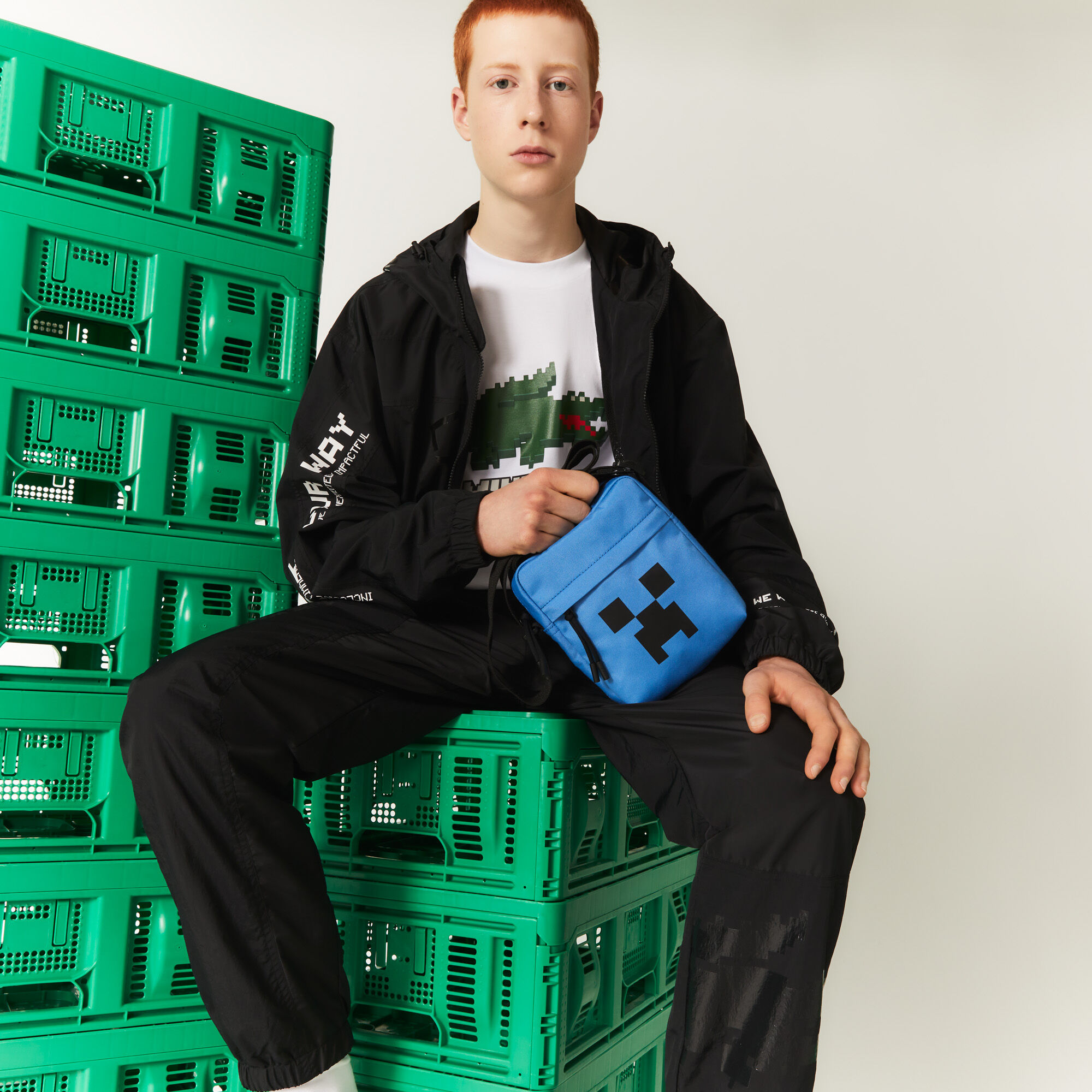 Men's Lacoste x Minecraft Print Canvas Vertical Crossover Bag