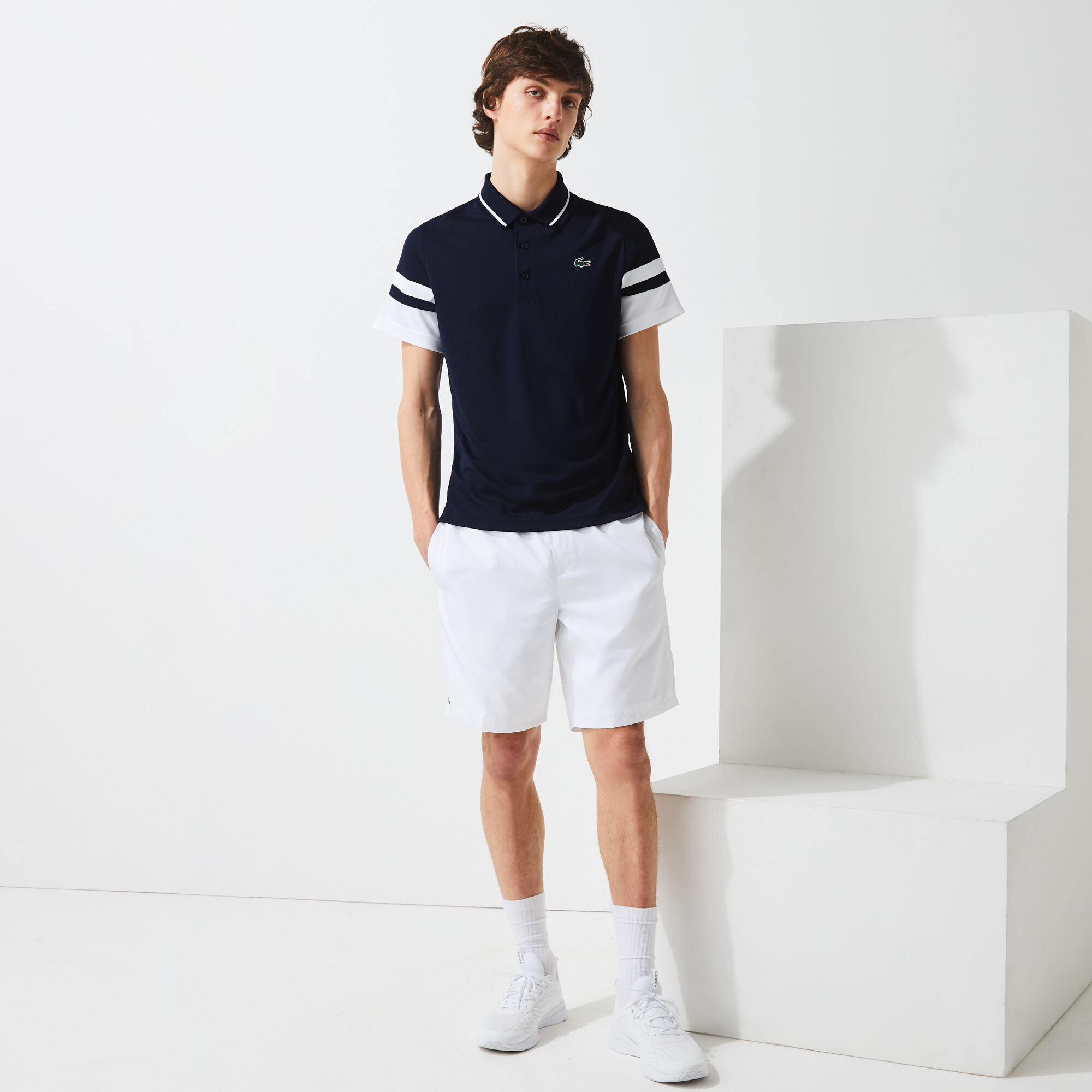Men’s Lacoste SPORT Striped Sleeves Breathable Piqué Tennis Polo Shirt