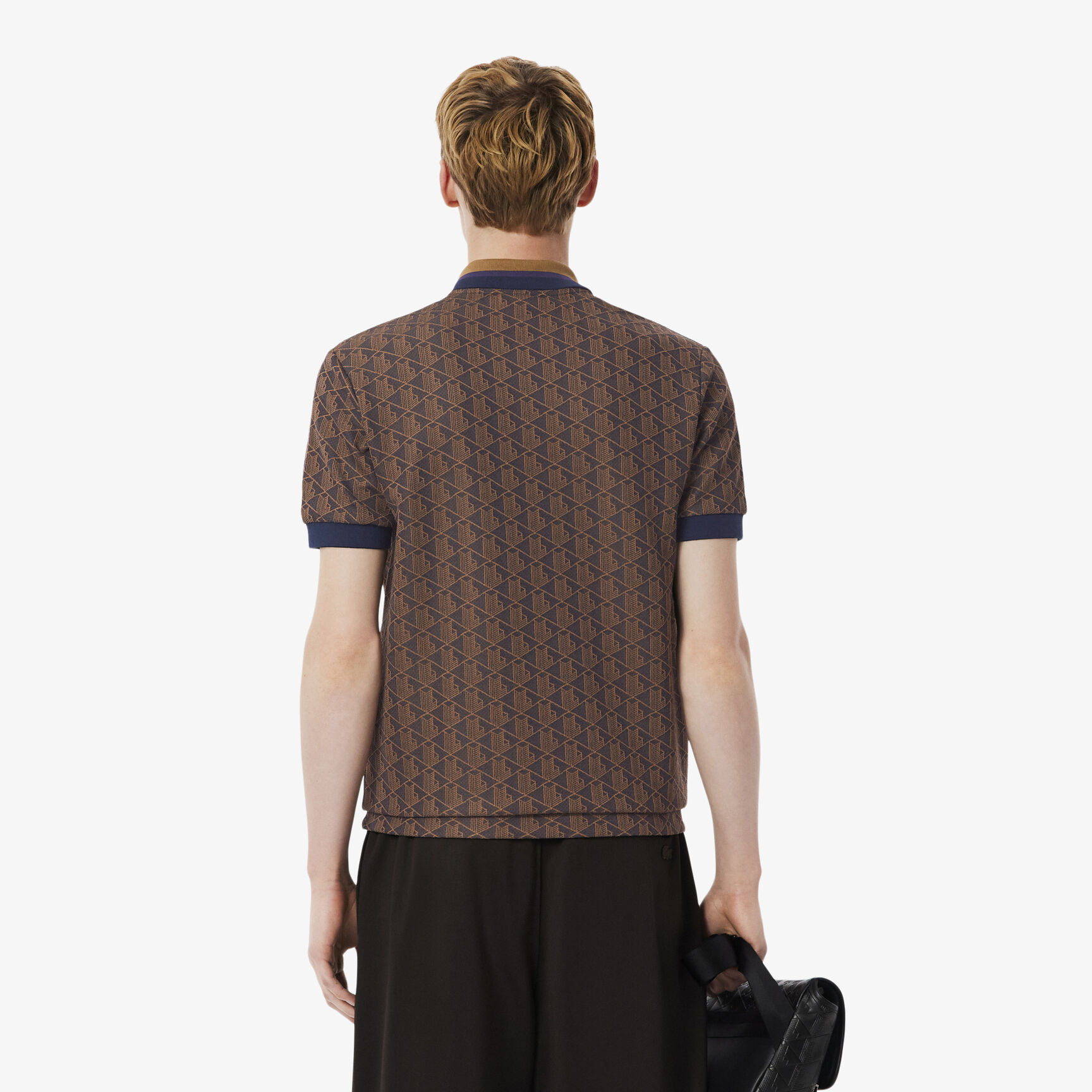 قميص بولو كلاسيكي بقصّة كلاسيكية من قماش الجاكار أحادي اللون