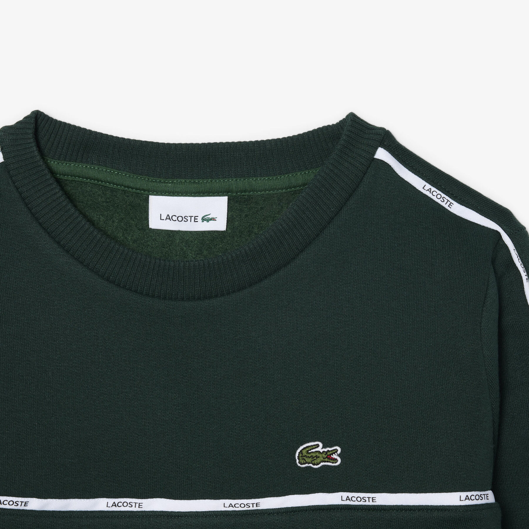 lacoste logo stripe fleece sweatshirt