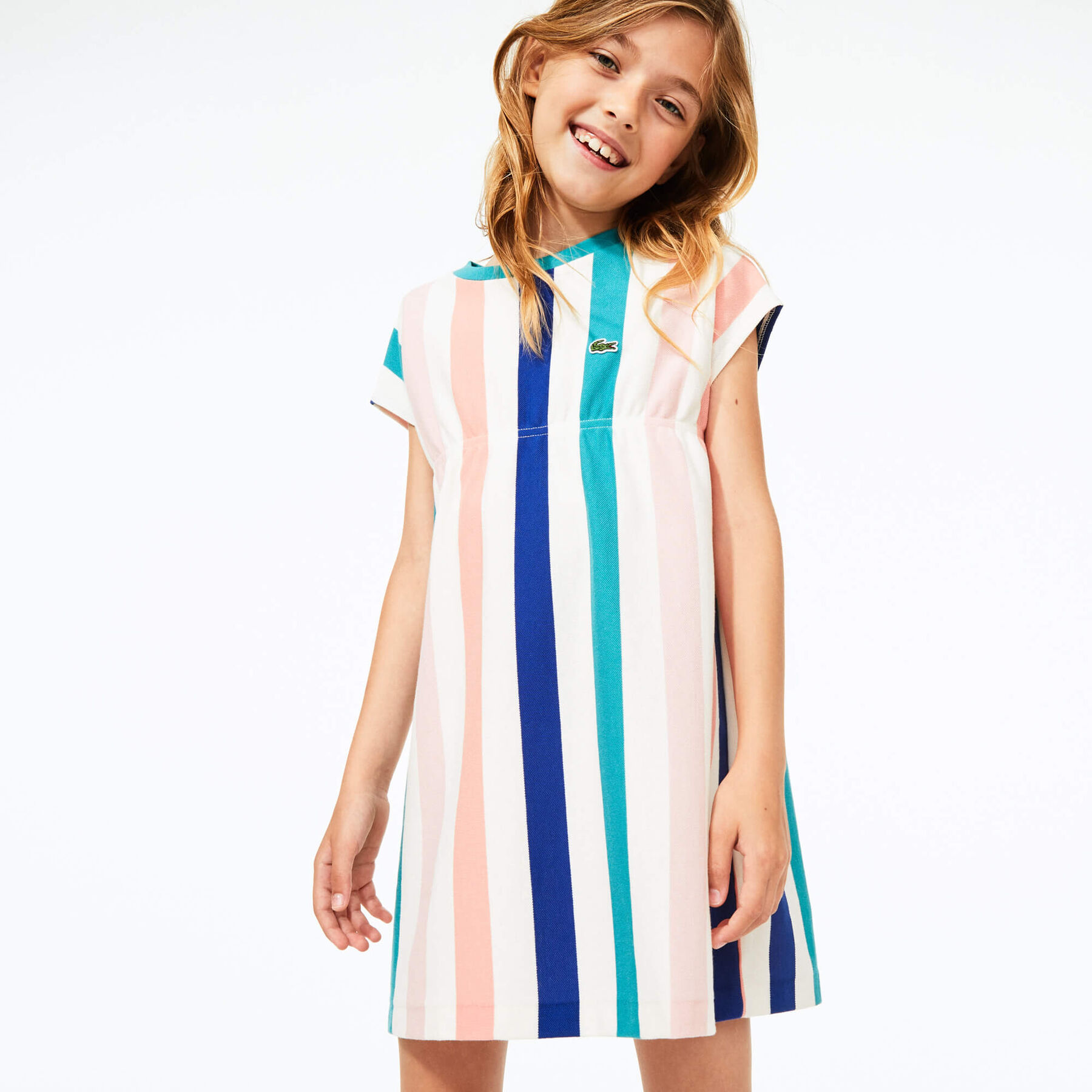 lacoste girls  striped print cotton piqu  dress