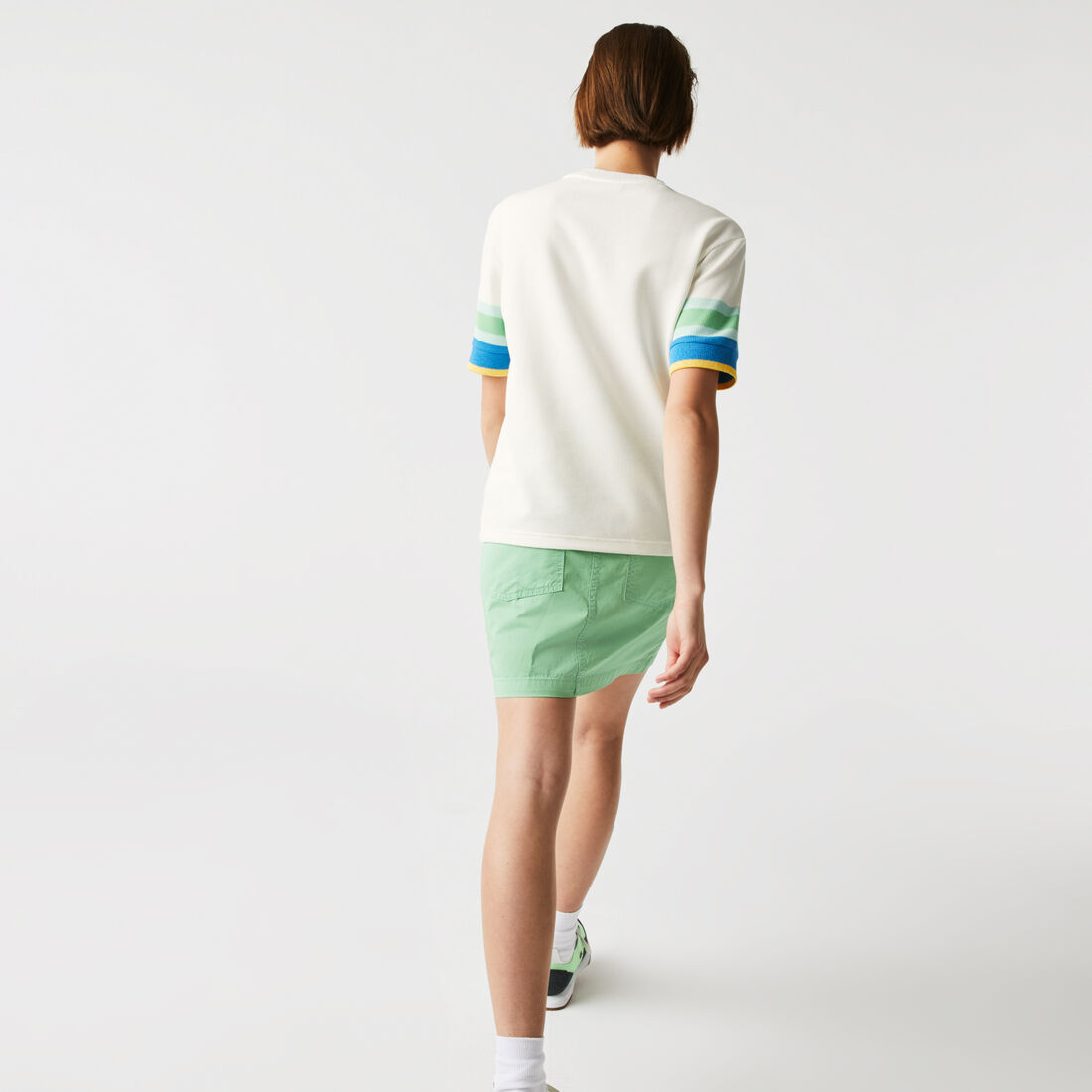 Women’s Crew Neck Striped Accents Honeycomb Cotton T-shirt Women’s Crew Neck Striped Accents Honeycomb Cotton T-shirt