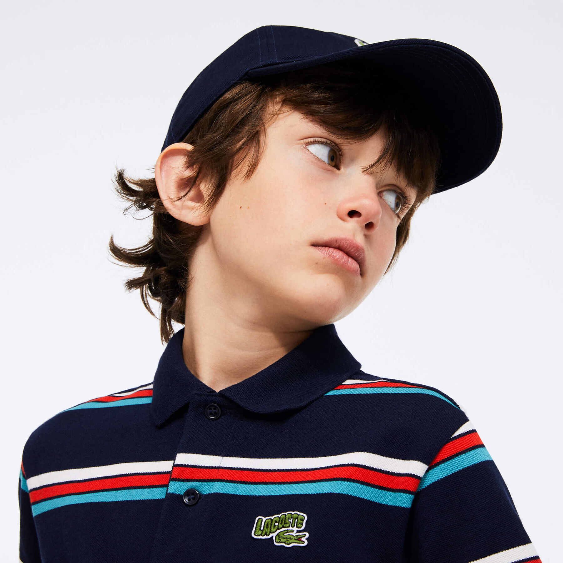 boys  lacoste badge striped cotton piqu  polo shirt