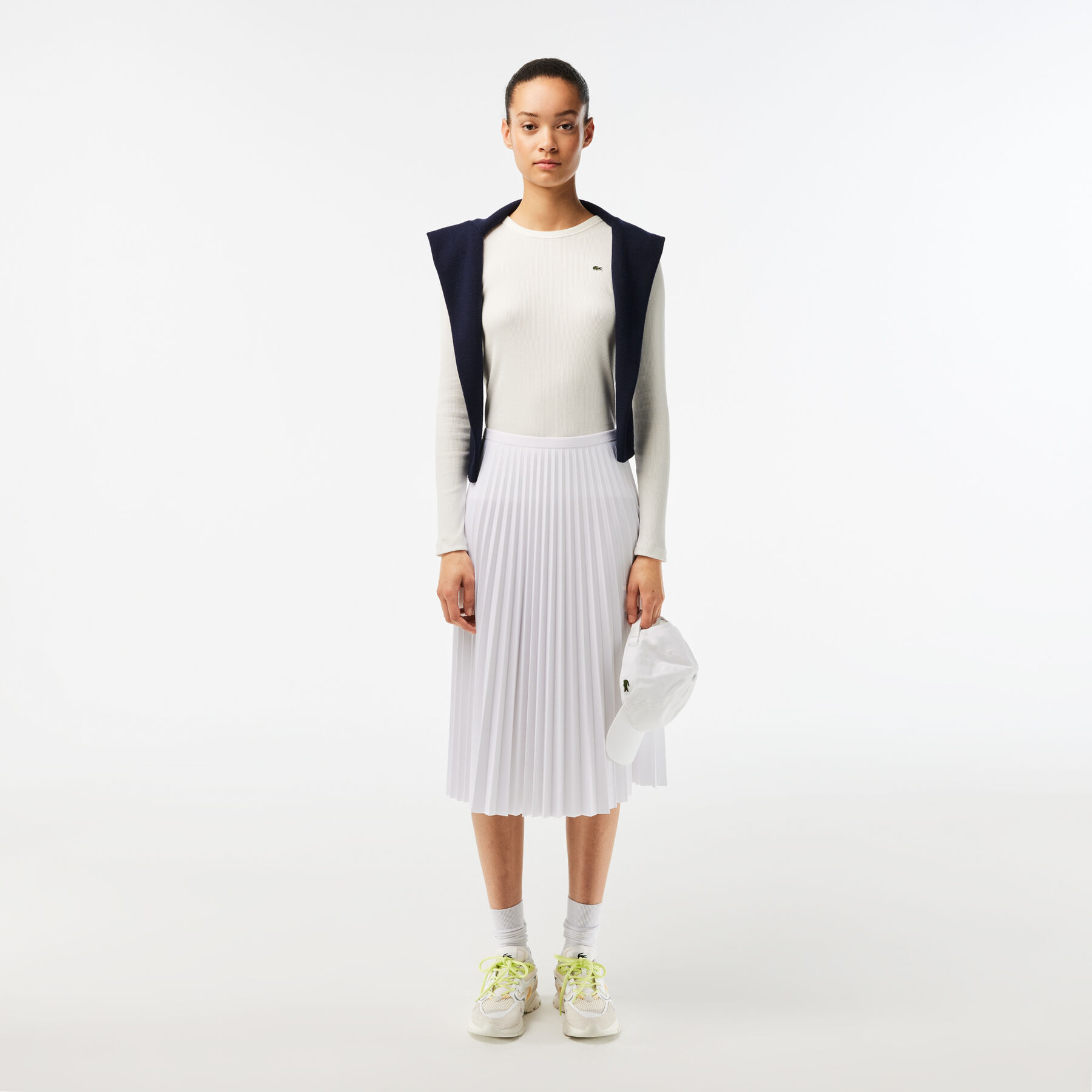 Elastic Waist Fluid Pleated Skirt lacoste elastic waist fluid pleated skirt