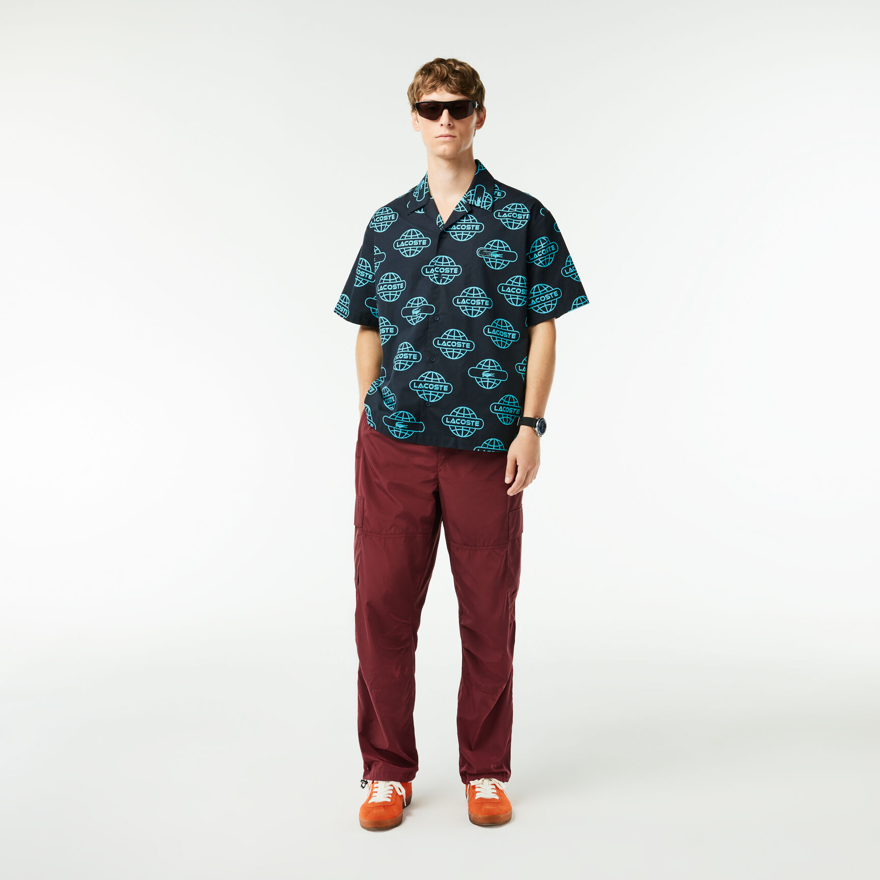 Globe Print Lacoste Cotton Twill Shirt