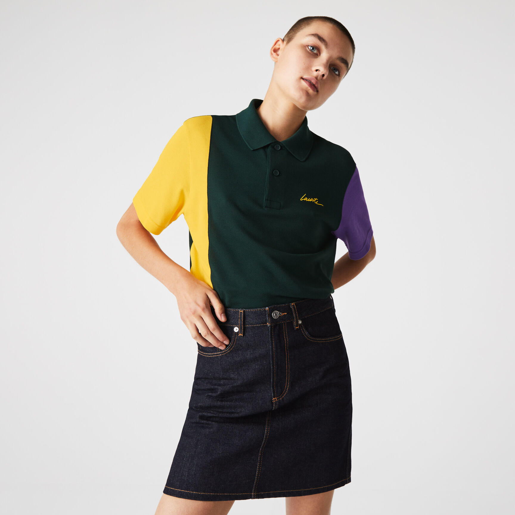 Unisex Lacoste L!VE Loose Fit Colorblock Cotton Piqué Polo Unisex Lacoste L!VE Loose Fit Colorblock Cotton Piqué Polo