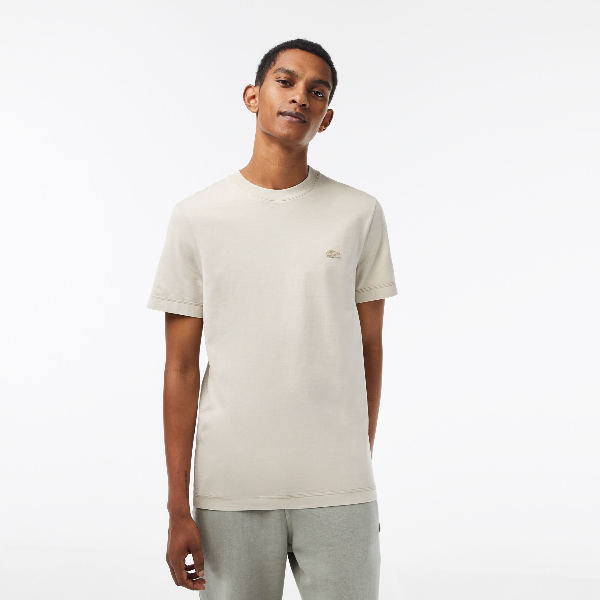 Plain white lacoste t deals shirt