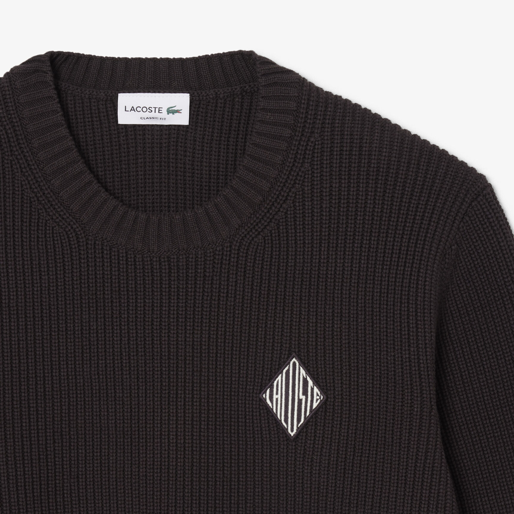 Pearl Rib Knit Badge Accent Sweater