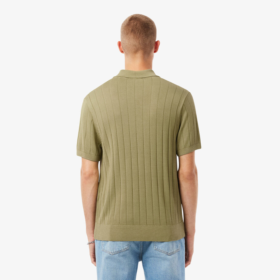 Fluid Ribbed Knit Polo Collar Sweater Fluid Ribbed Knit Polo Collar Sweater