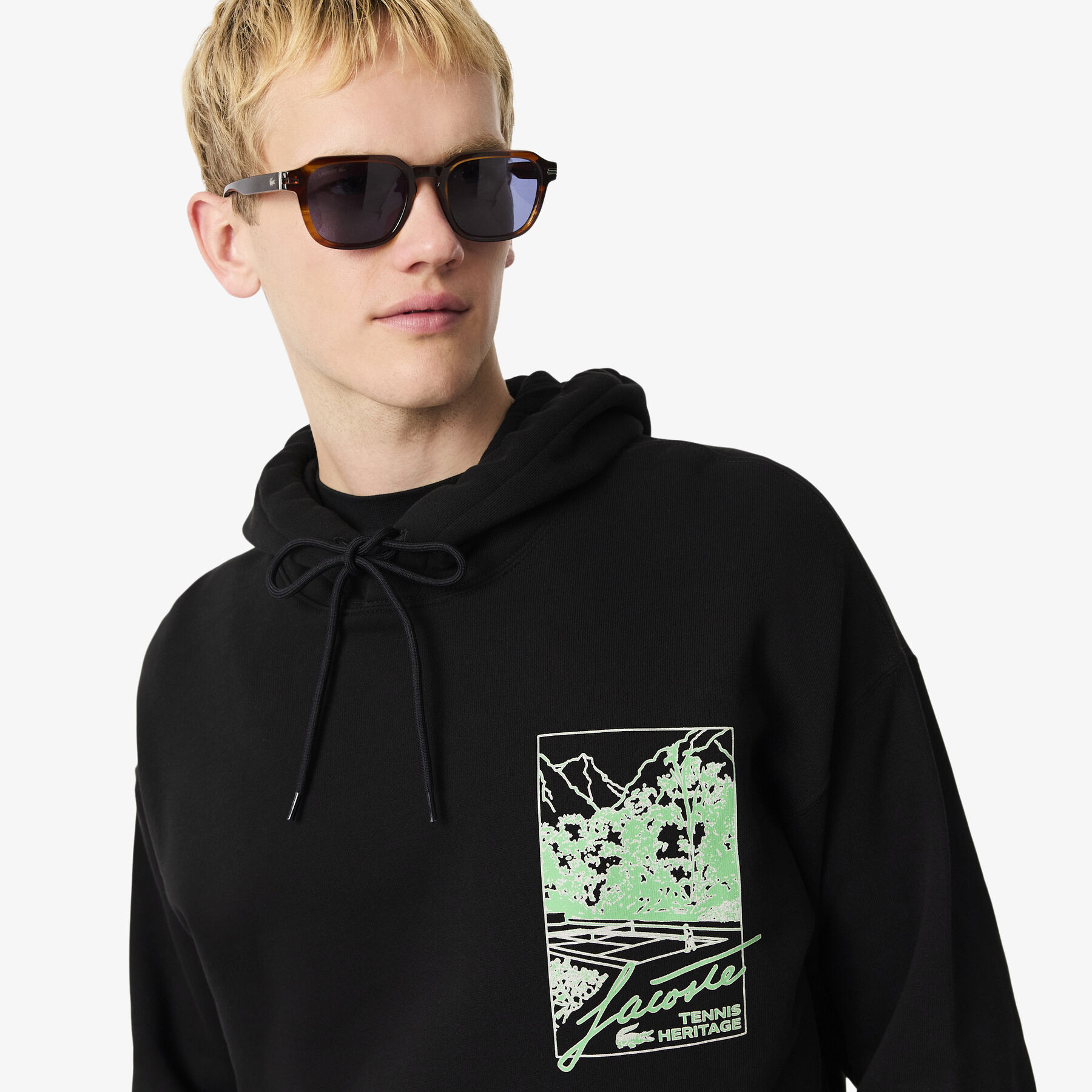 lacoste printed fleece hoodie