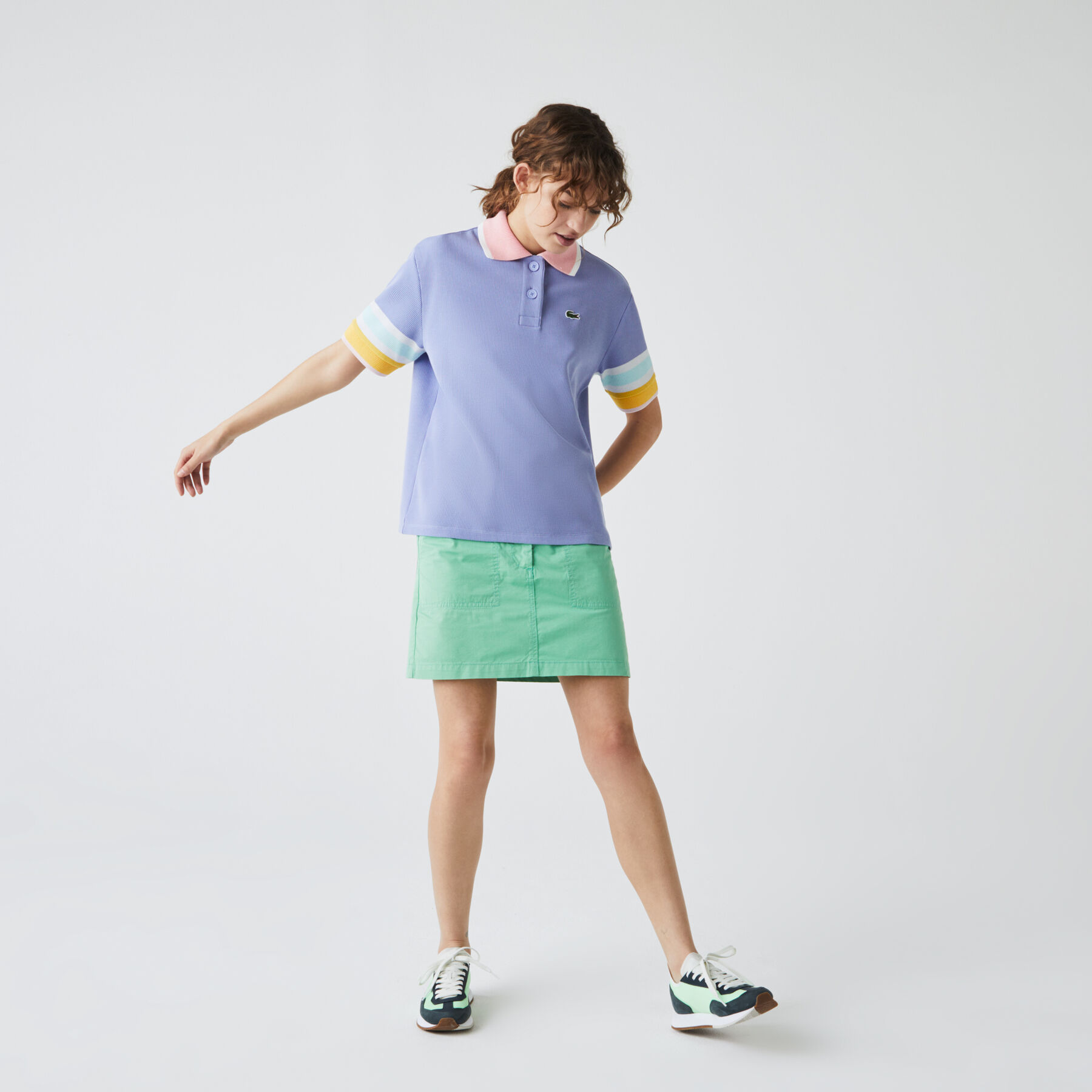 women s lacoste striped sleeve textured cotton polo shirt