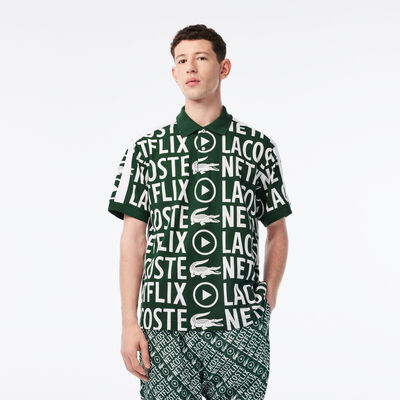 Men's Lacoste X Netflix Loose Fit Organic Cotton Print Polo Shirt