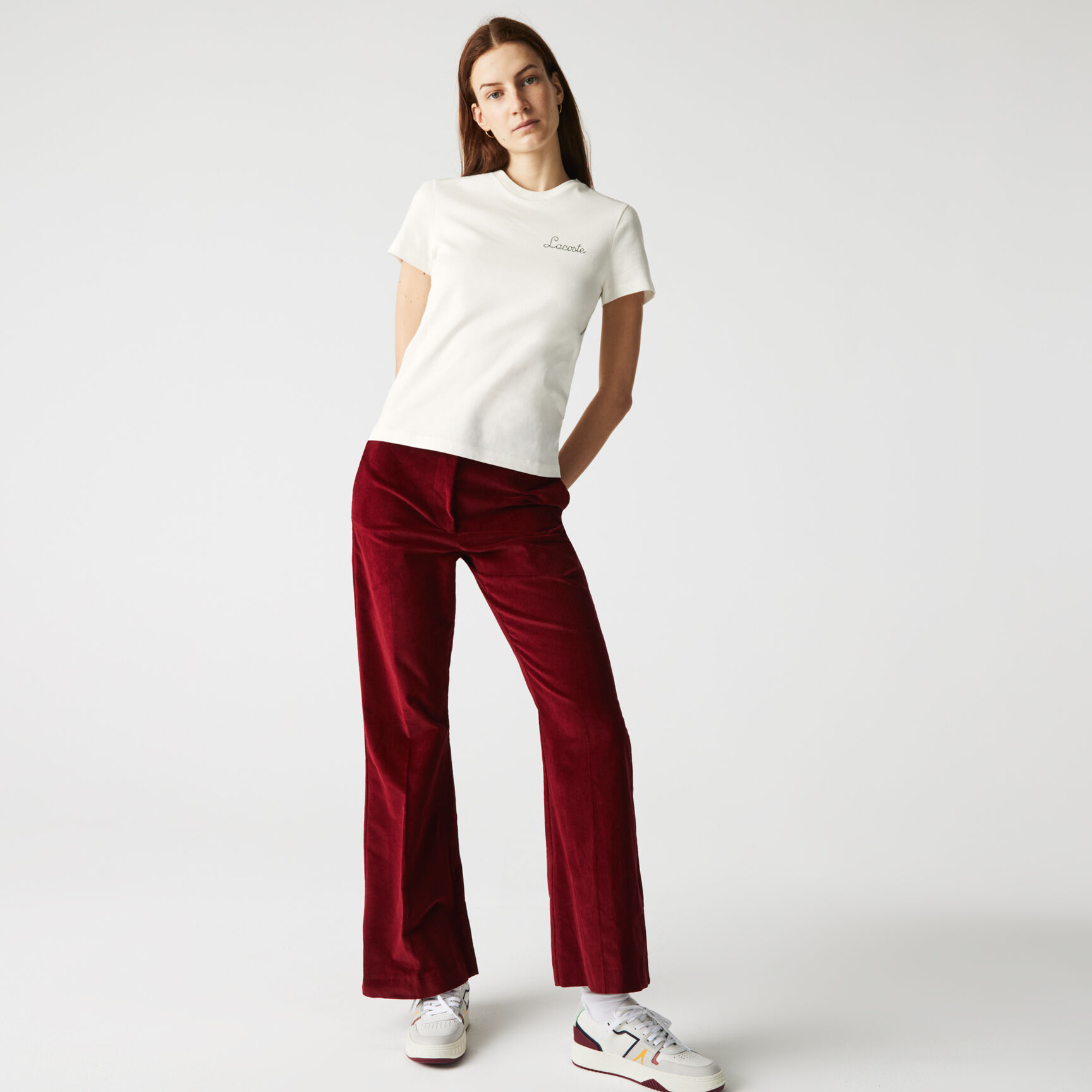 Women's Crew Neck Embroidered Lettering Cotton T-shirt