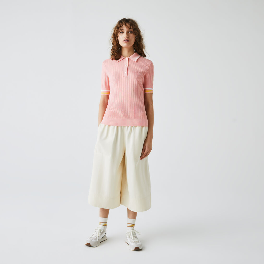 قميص بولو محبوك كم مخطط للنساء قصة ضيقة قميص بولو محبوك كم مخطط للنساء قصة ضيقة