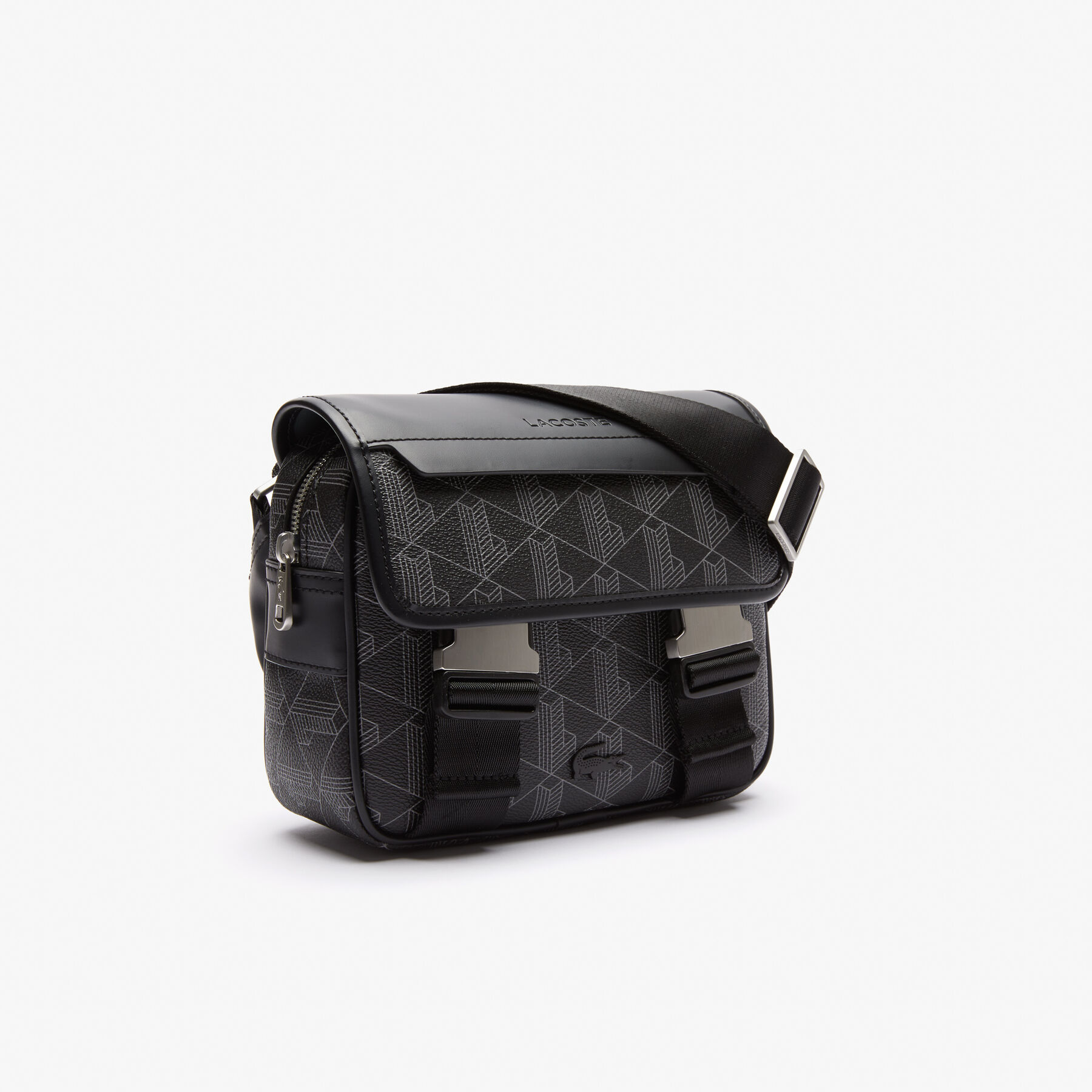 lacoste men s the blend clipped monogram canvas messenger bag