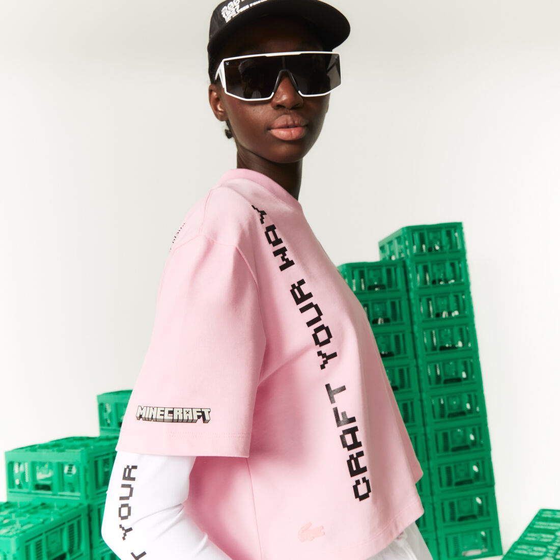 تيشيرت قطن عضوي قصير للنساء مجموعة Lacoste L!VE x Minecraft