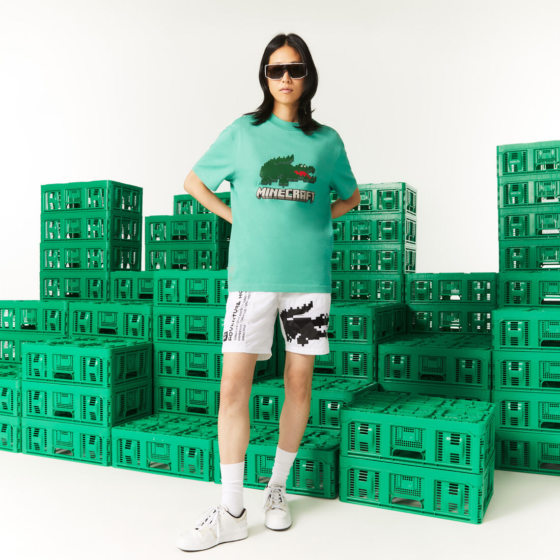 تيشيرت مطبوع قطن عضوي للجنسين مجموعة Lacoste x Minecraft تيشيرت مطبوع قطن عضوي للجنسين مجموعة Lacoste x Minecraft