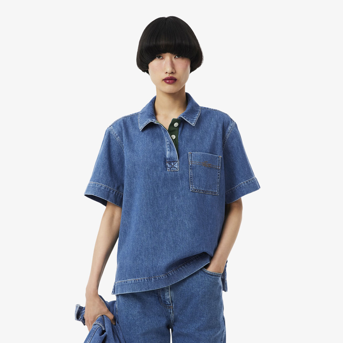 Oversized Lightweight Denim Polo Shirt