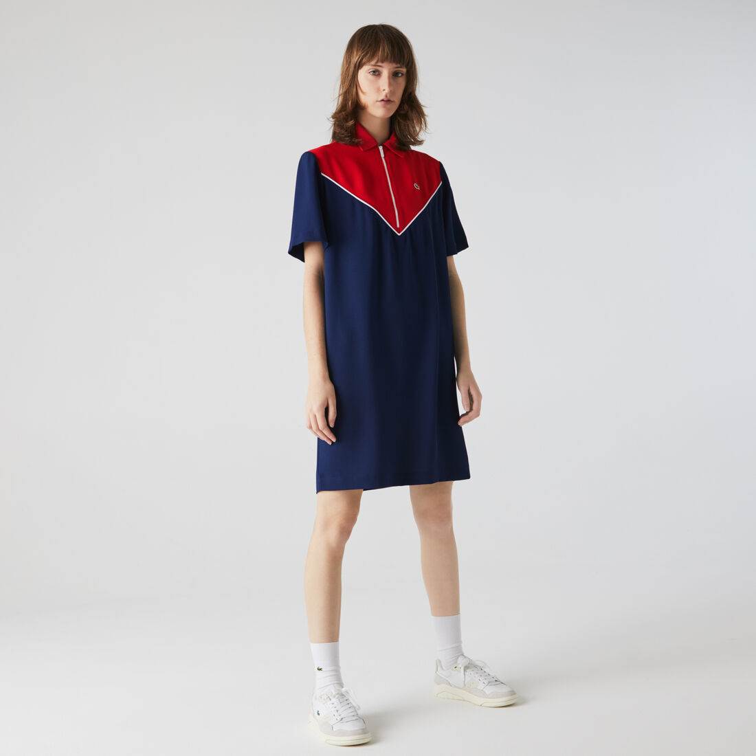 Women’s Flowy Zip Collar Colorblock Polo Dress Women’s Flowy Zip Collar Colorblock Polo Dress