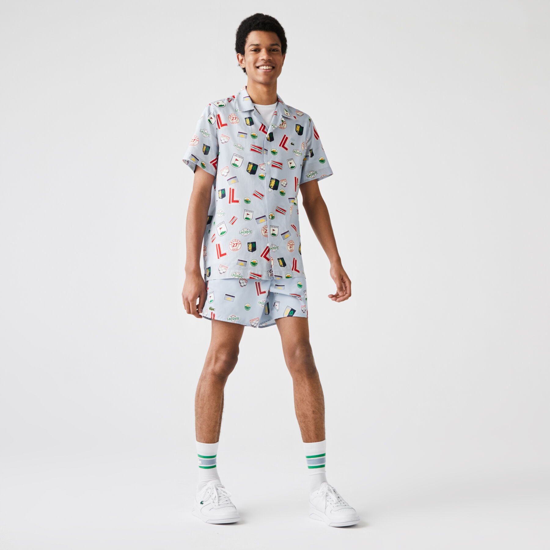 lacoste men s hawaiian print cotton shirt