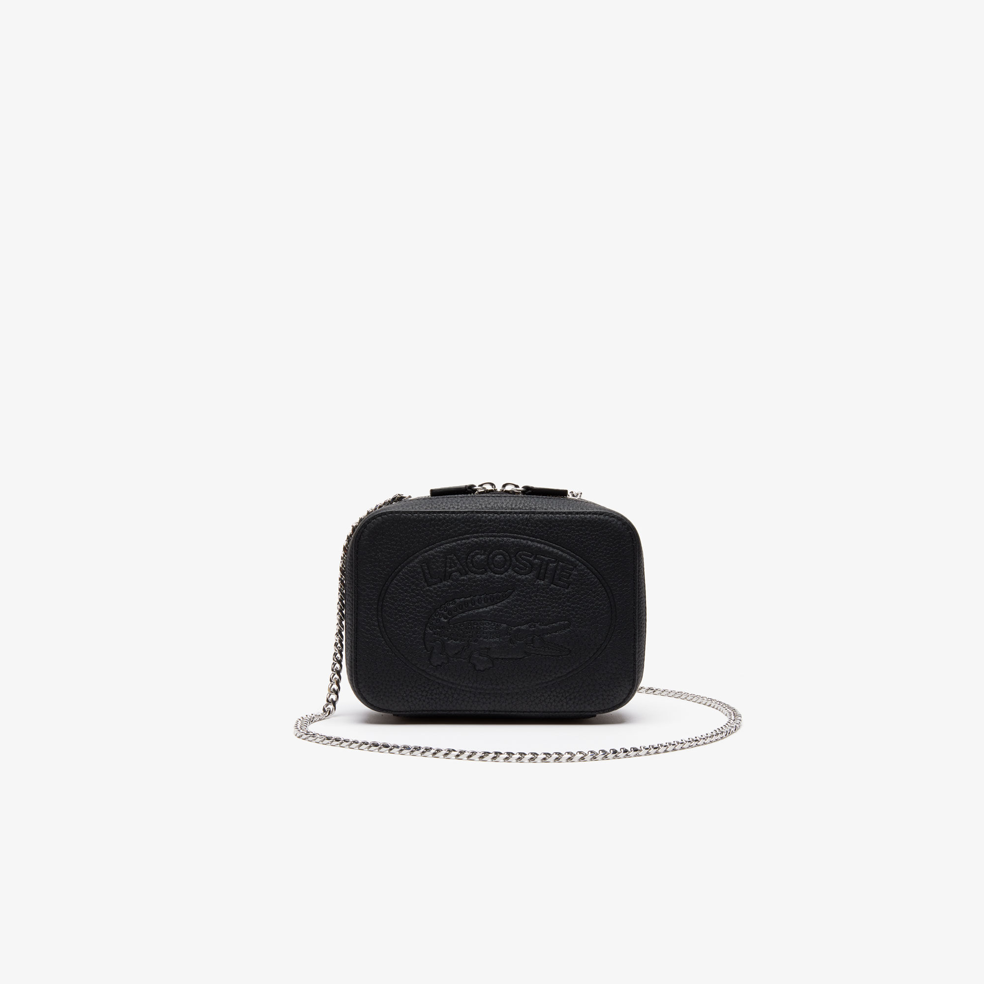 Lacoste women's croco crew grained leather zip shoulder bag hot sale