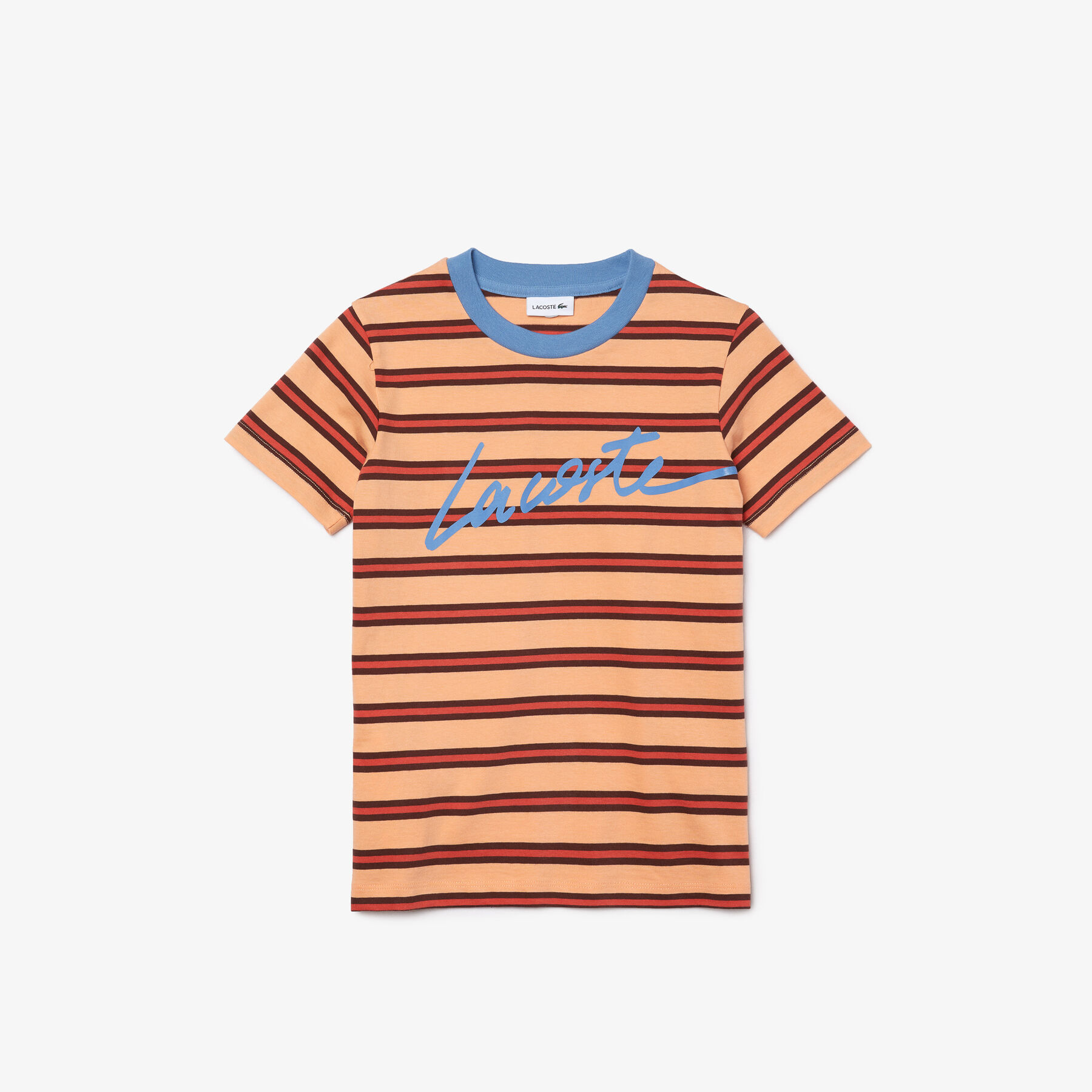 lacoste boys  crew neck striped lightweight cotton t shirt
