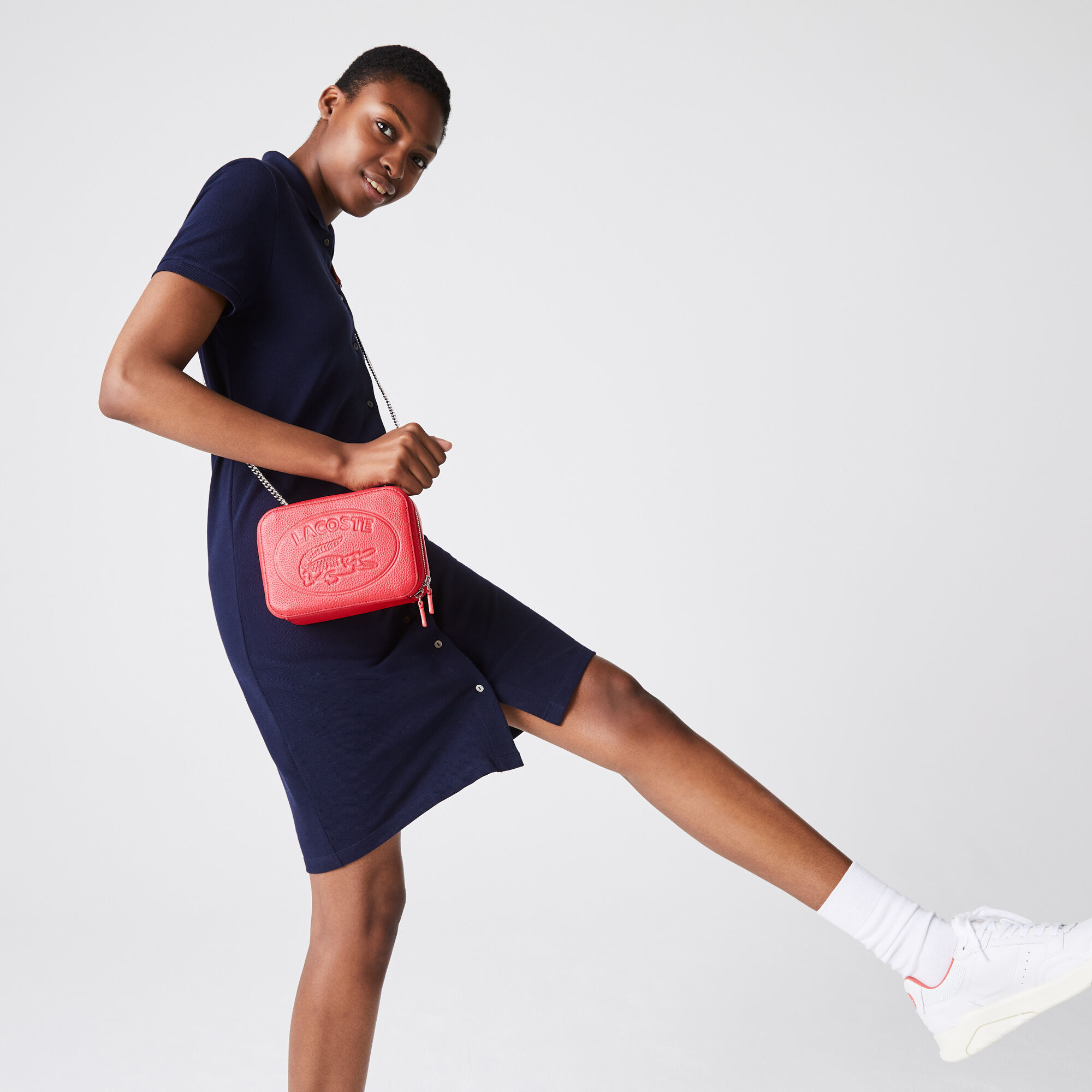 Buy Women s Croco Crew Grained Leather Zip Shoulder Bag Lacoste SA
