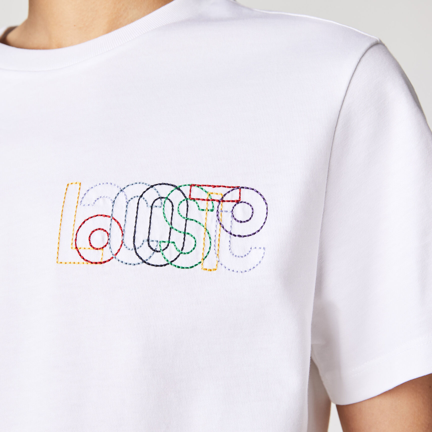 Women's Crew Neck Embroidered Multicolor Lettering Cotton T-shirt