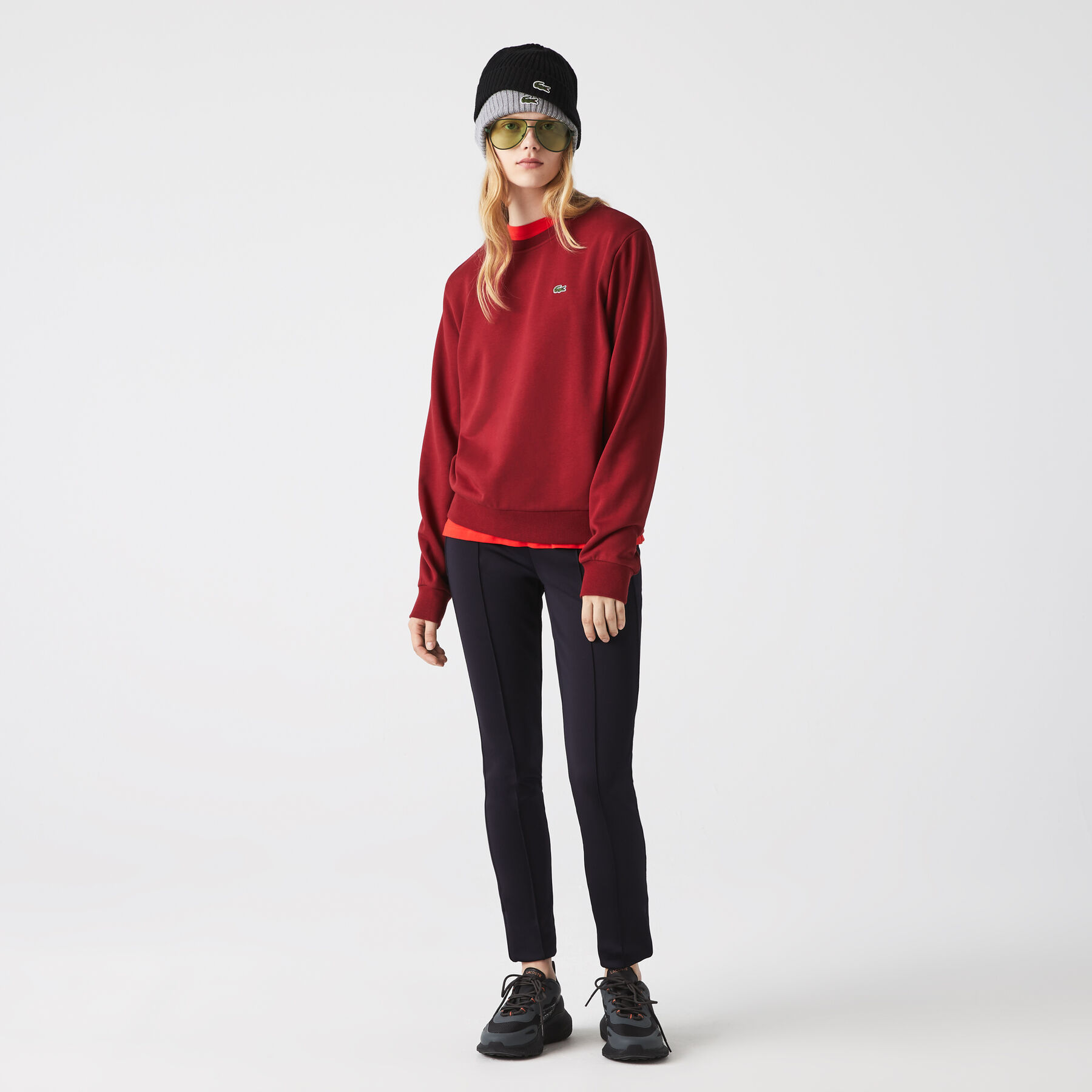 lacoste relaxed fit fleece crew neck sweatshirt