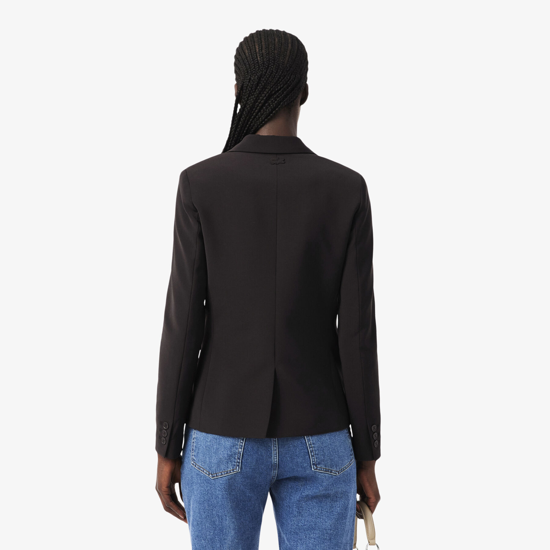 lacoste embroidered logo slim fit wool blazer