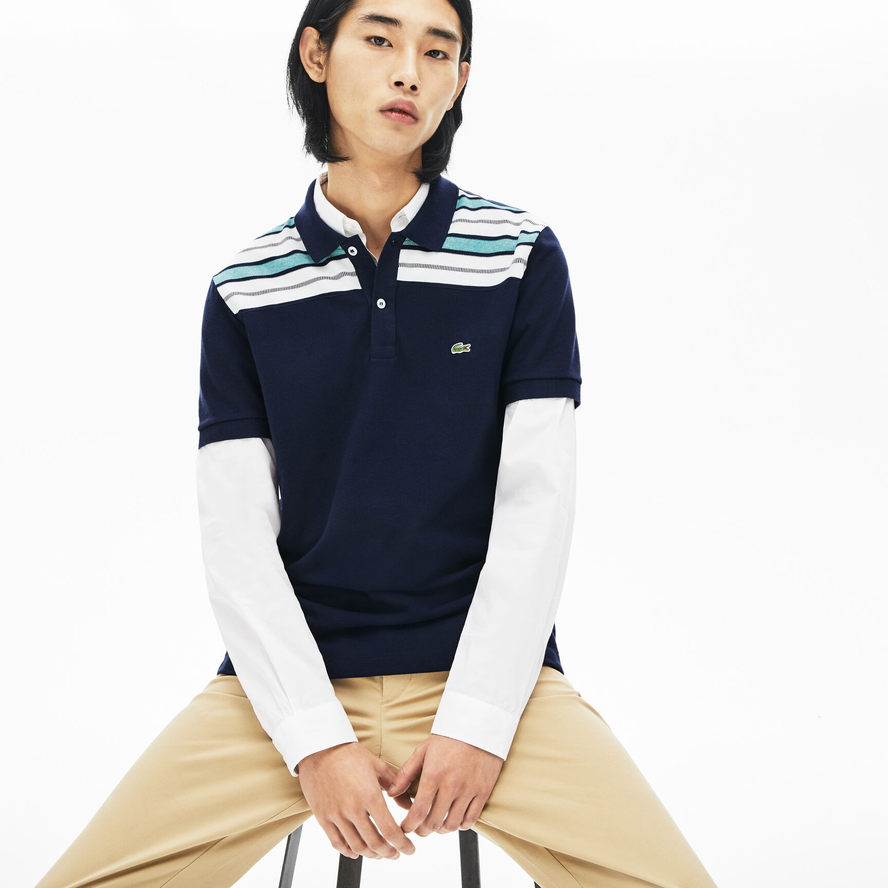 قميص بولو بطبعة مخططة من Lacoste للرجال قميص بولو بطبعة مخططة من Lacoste للرجال