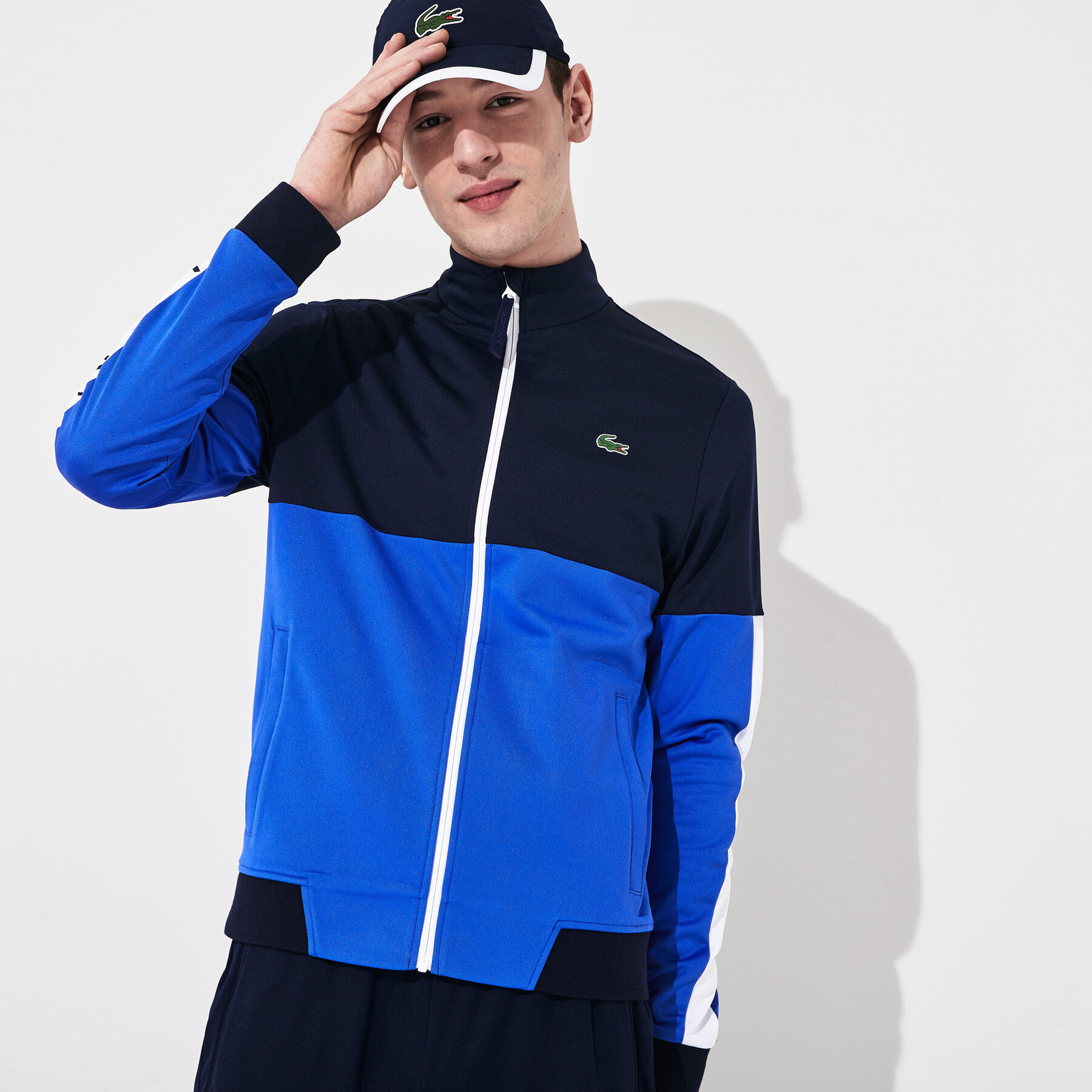 men s lacoste sport colourblock resistant piqu  zip sweatshirt
