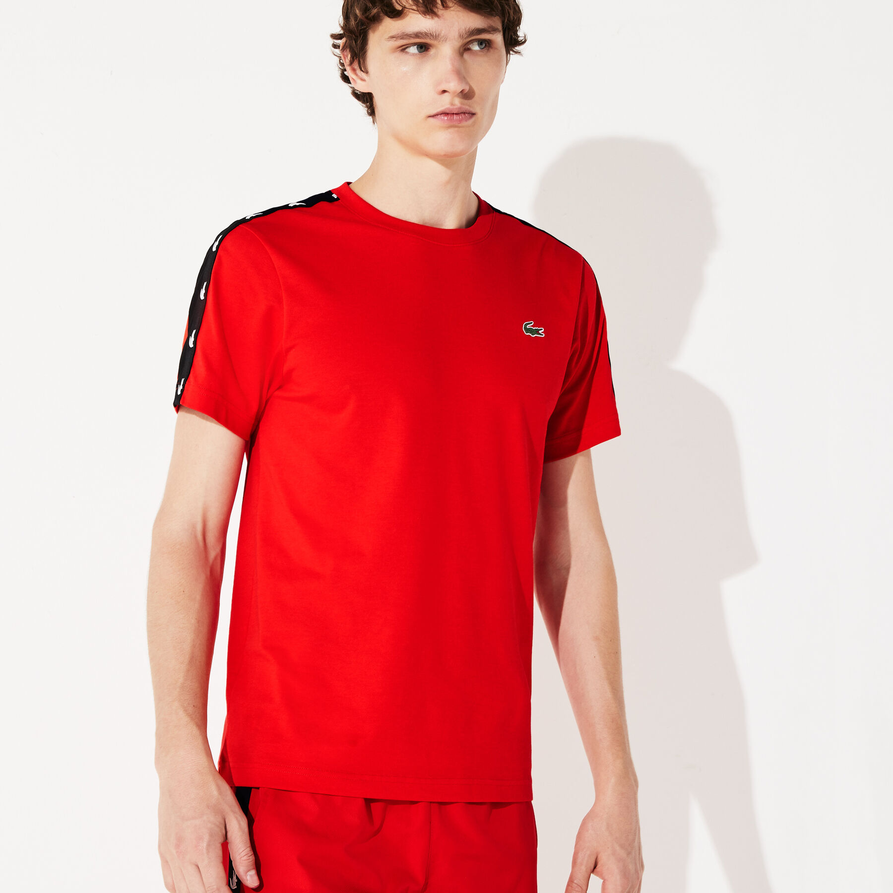 men s lacoste sport crocodile striped breathable piqu  t shirt