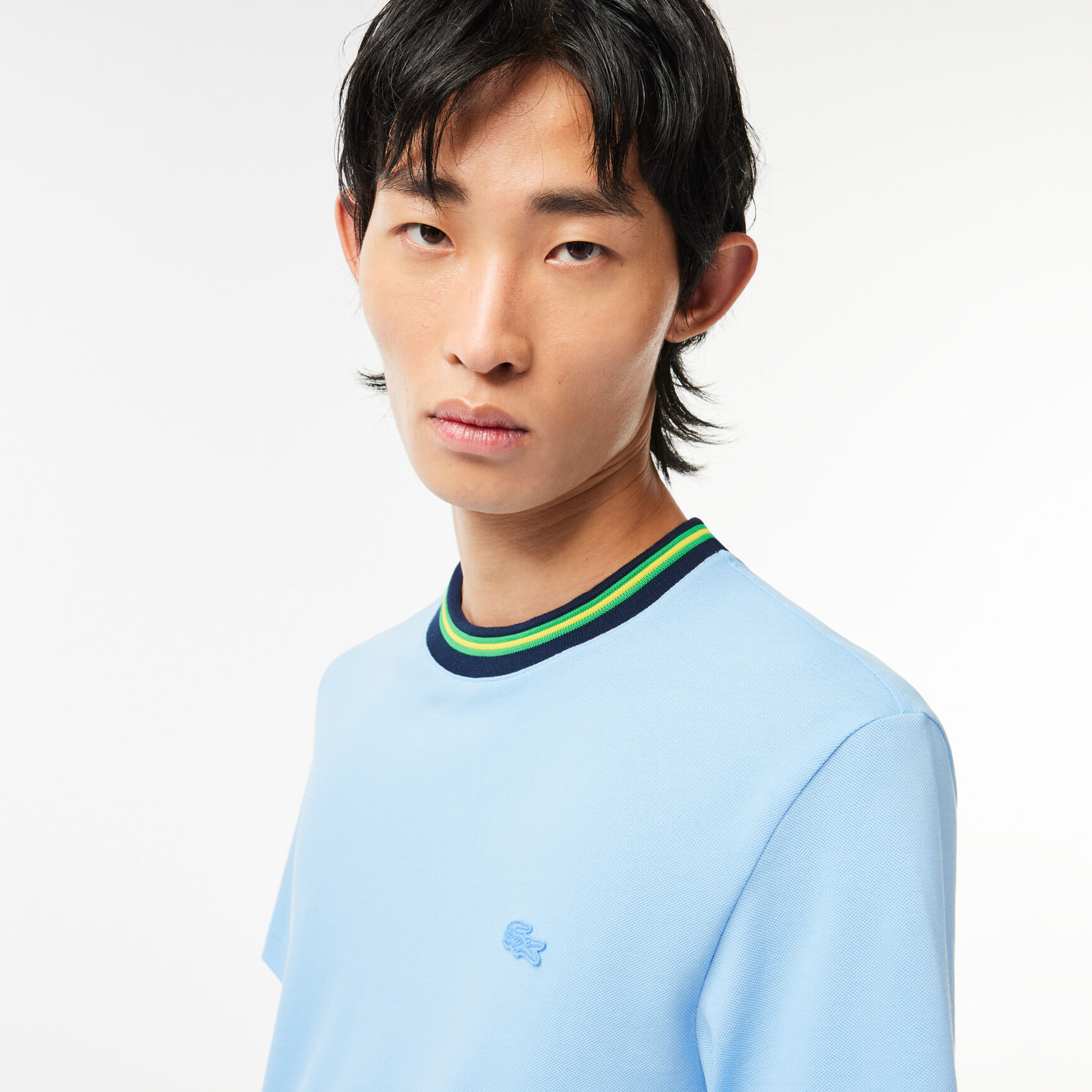 Stripe Collar Stretch Pique T-shirt