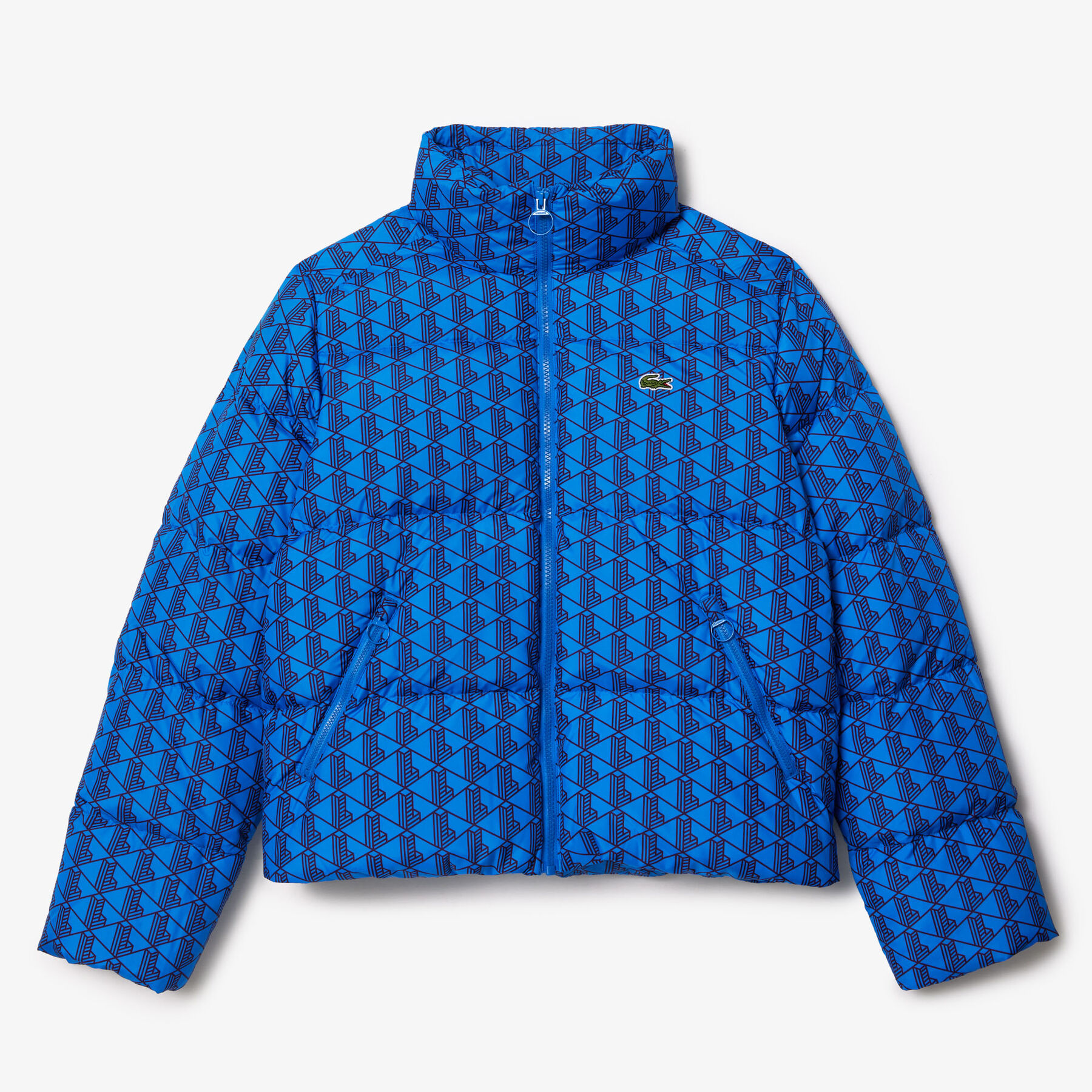 Hooded Monogram Print Puffer Jacket with Puffed Croc at Back lacoste hooded monogram print puffer jacket with puffed croc at back
