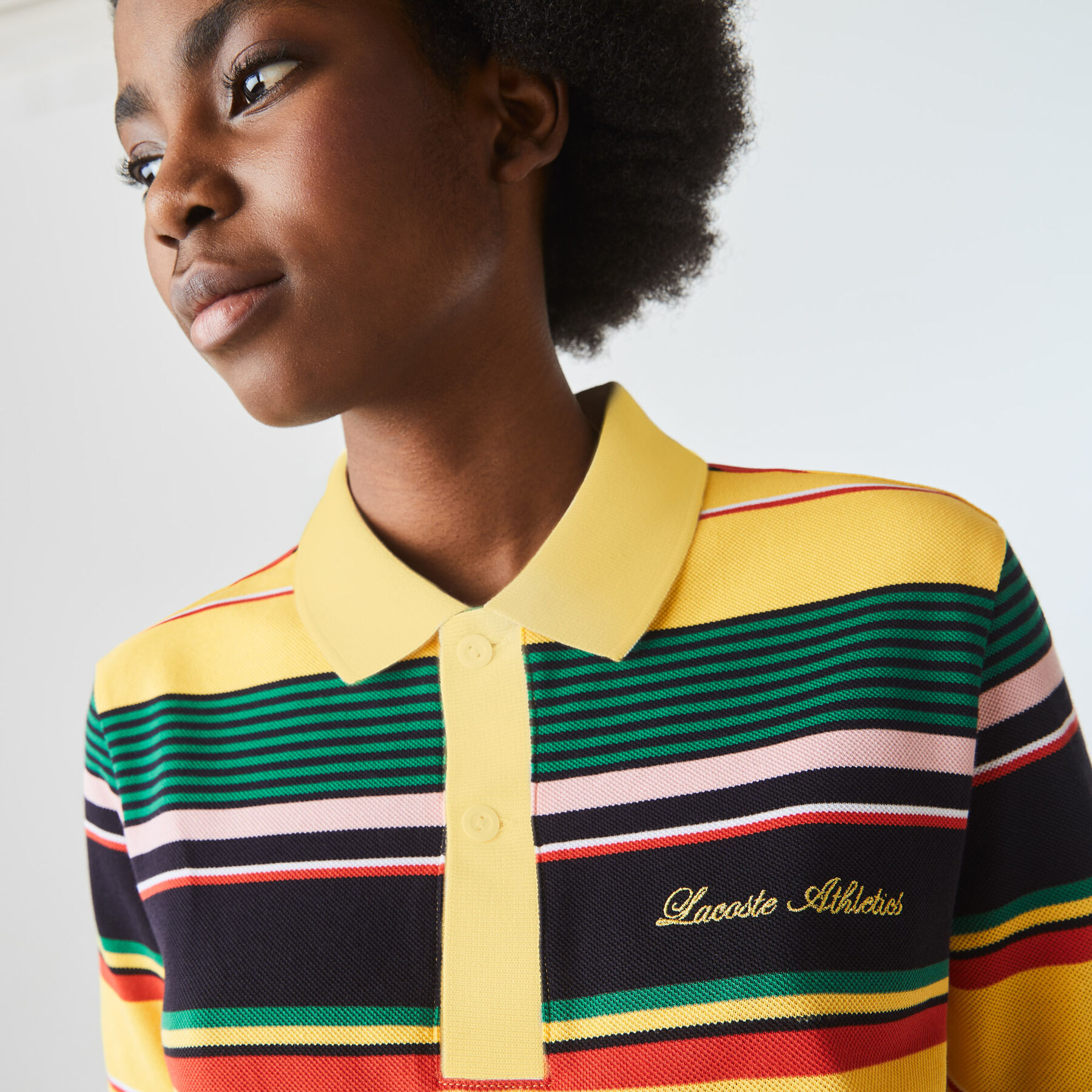 لاكوست قميص بولو مقلم مطرز من بيكيه القطن مجموعة lacoste live للجنسين