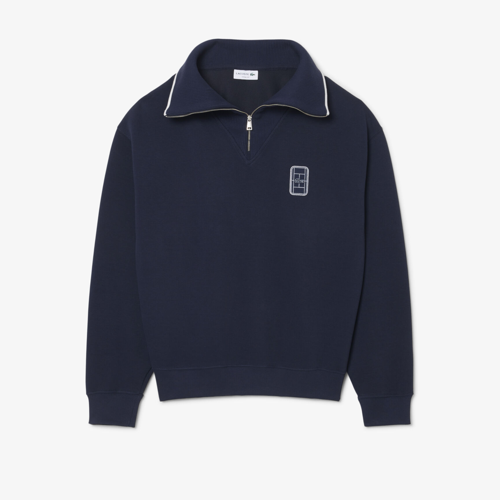 Loose Fit High Zipped Neck Badge Accent Sweatshirt Loose Fit High Zipped Neck Badge Accent Sweatshirt
