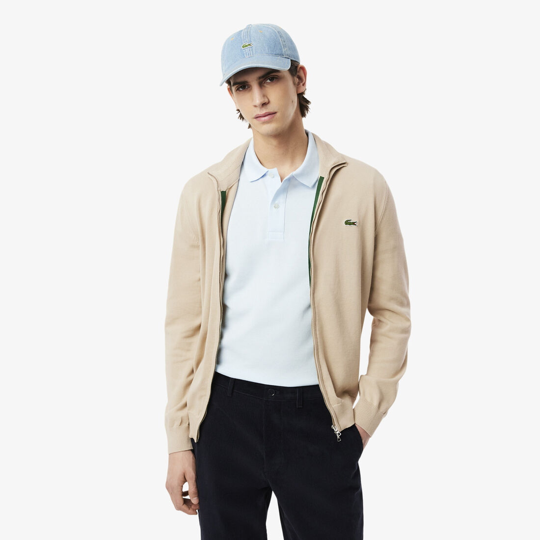 Zipped High Neck Cotton Sweater