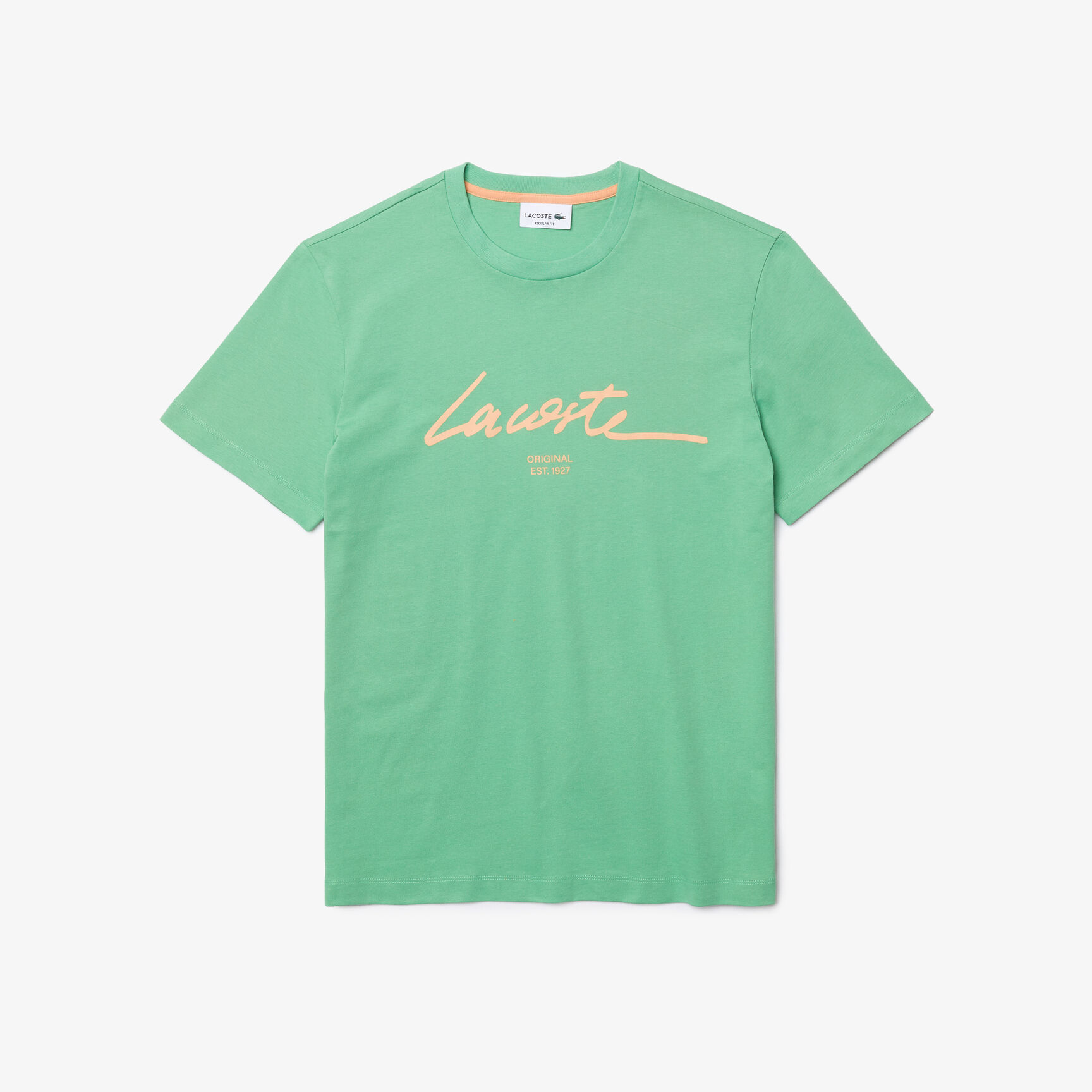 تيشيرت قطن بفتحة رقبة مستديرة وطبعة شعار الماركة للرجال