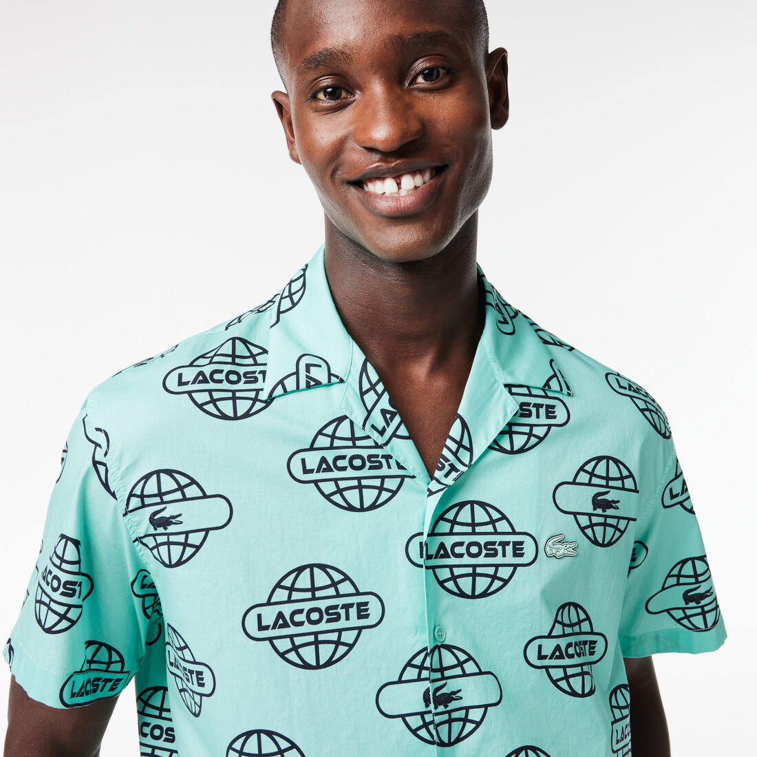 Globe Print Lacoste Cotton Twill Shirt Globe Print Lacoste Cotton Twill Shirt