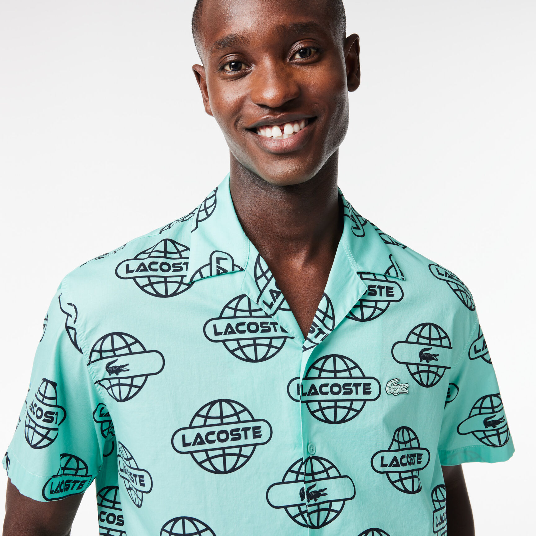 Globe Print Lacoste Cotton Twill Shirt Globe Print Lacoste Cotton Twill Shirt