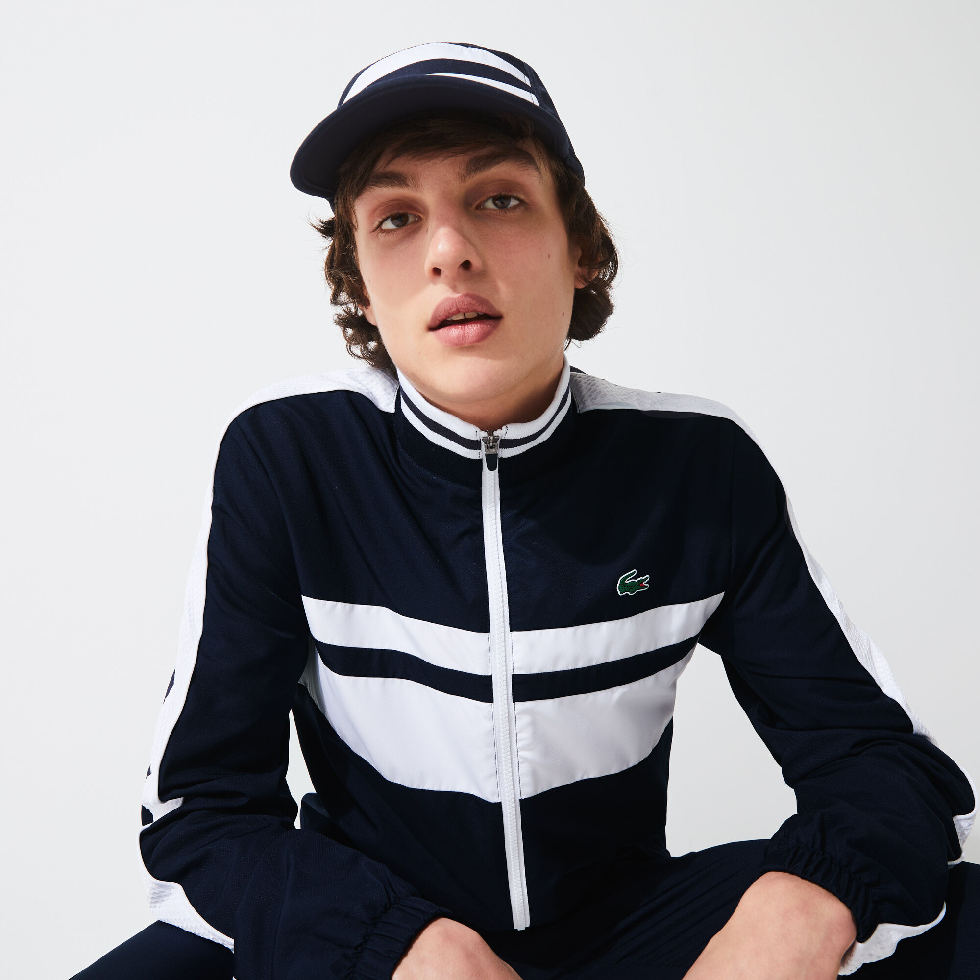 Black and white lacoste tracksuit top