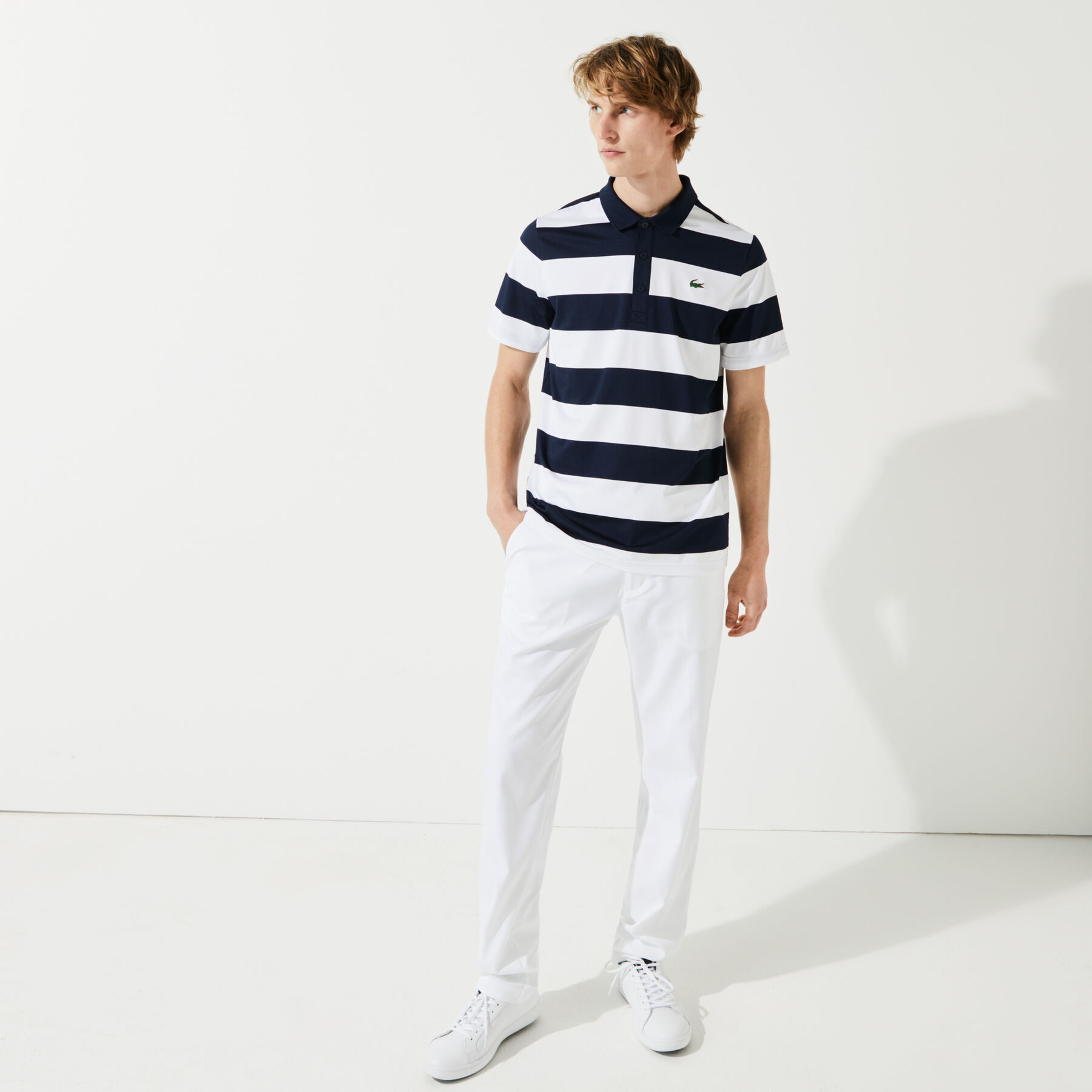 men s lacoste sport striped breathable stretch golf polo shirt