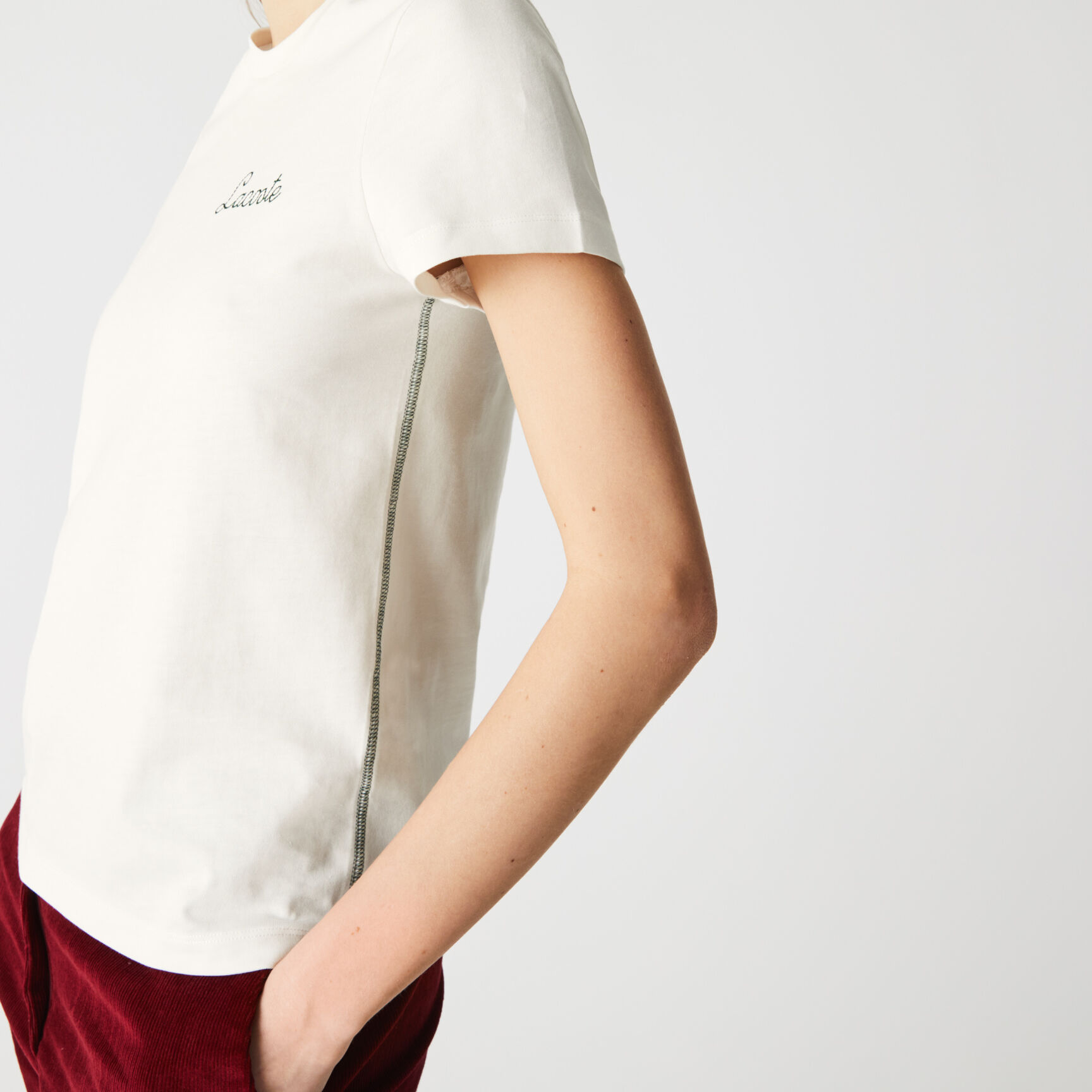 Women's Crew Neck Embroidered Lettering Cotton T-shirt