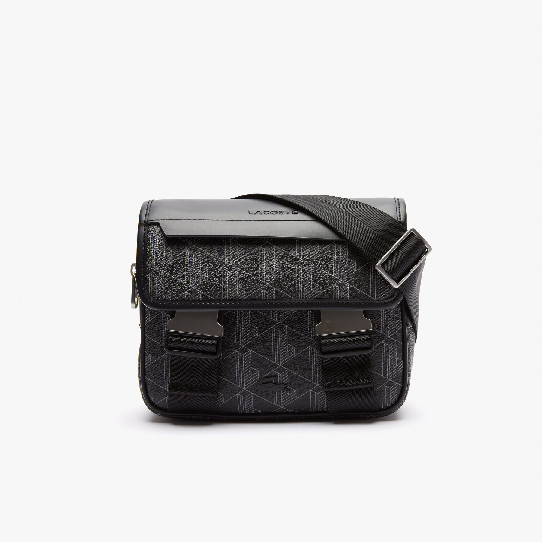 lacoste men s the blend clipped monogram canvas messenger bag